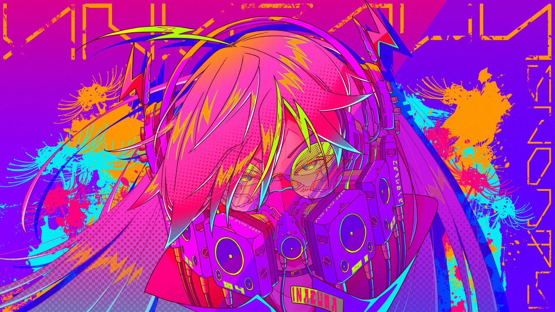 精选动漫女孩 五颜六色 面具 AI艺术 耳机 赛博朋克 眼镜 桌面壁纸 3840×2160