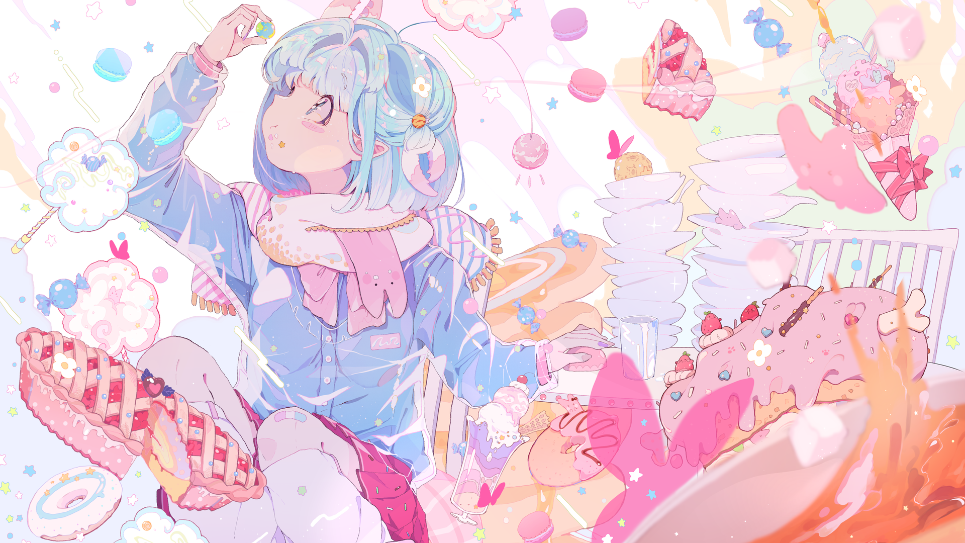 动漫 动漫女孩 食物 无水印壁纸 4096×2458