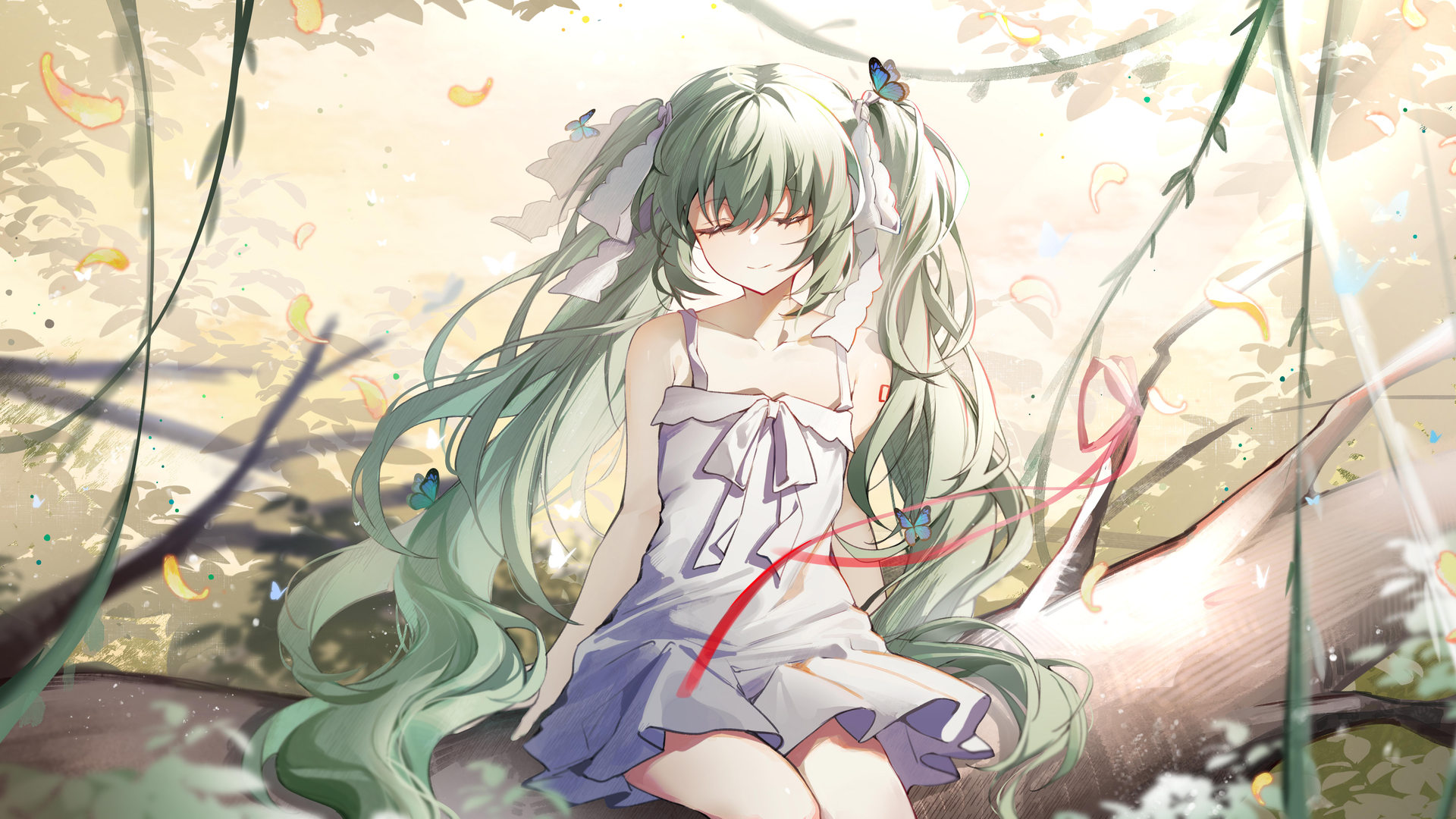 经典长发 绿色头发 动漫 初音 小提琴 双马尾 无水印壁纸 4800×2700