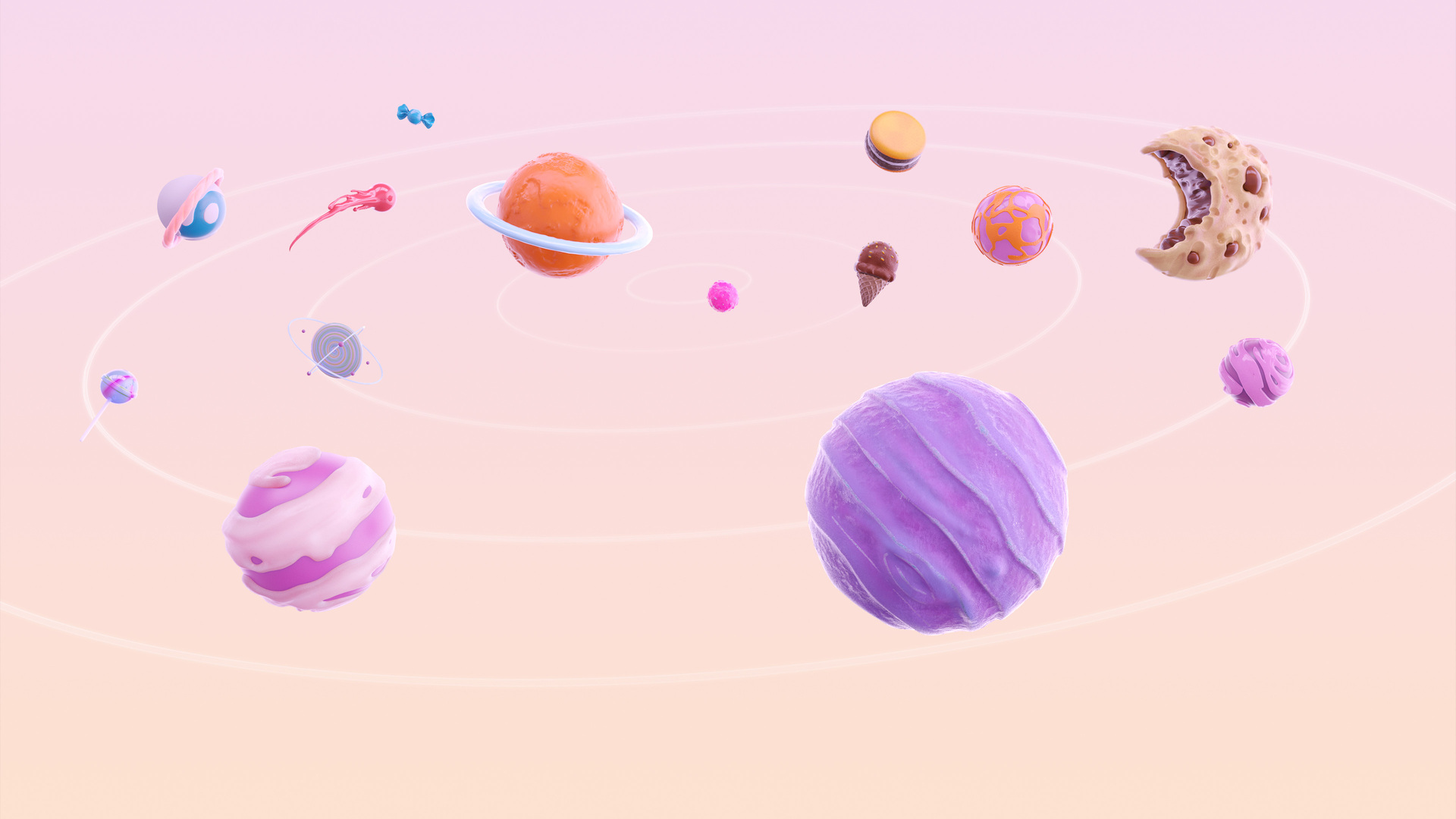 简单背景 艺术品 极简主义 幽默 行星 太阳系 冰淇淋 糖果 饼干 球体 电脑 壁纸 3840×2400