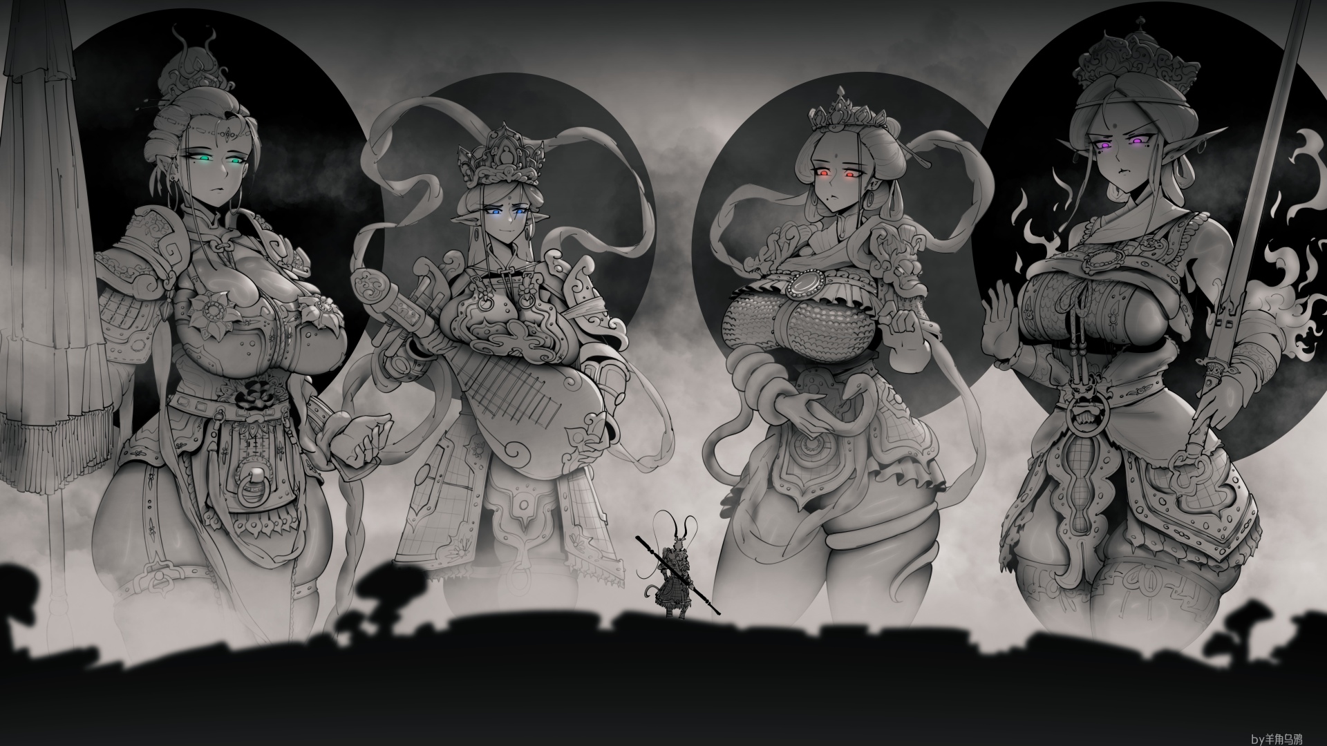 经典黑神话 悟空 绘画 艺术 概念设计 黑色 电脑 高清壁纸 10933×6792