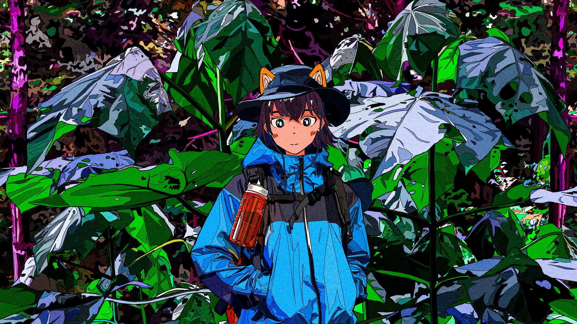 超清原创 角色 人物 兽耳 动漫 女孩 雨衣 绘画 电脑 壁纸 4390×2351