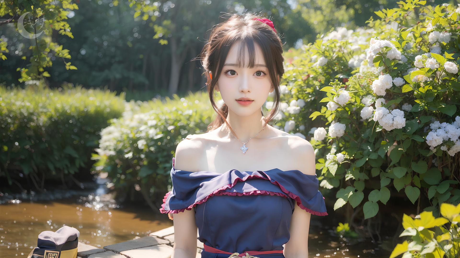 高清AI艺术 女孩 人物 绿色 花 风景 可爱 长发 电脑 桌面壁纸 3840×2160