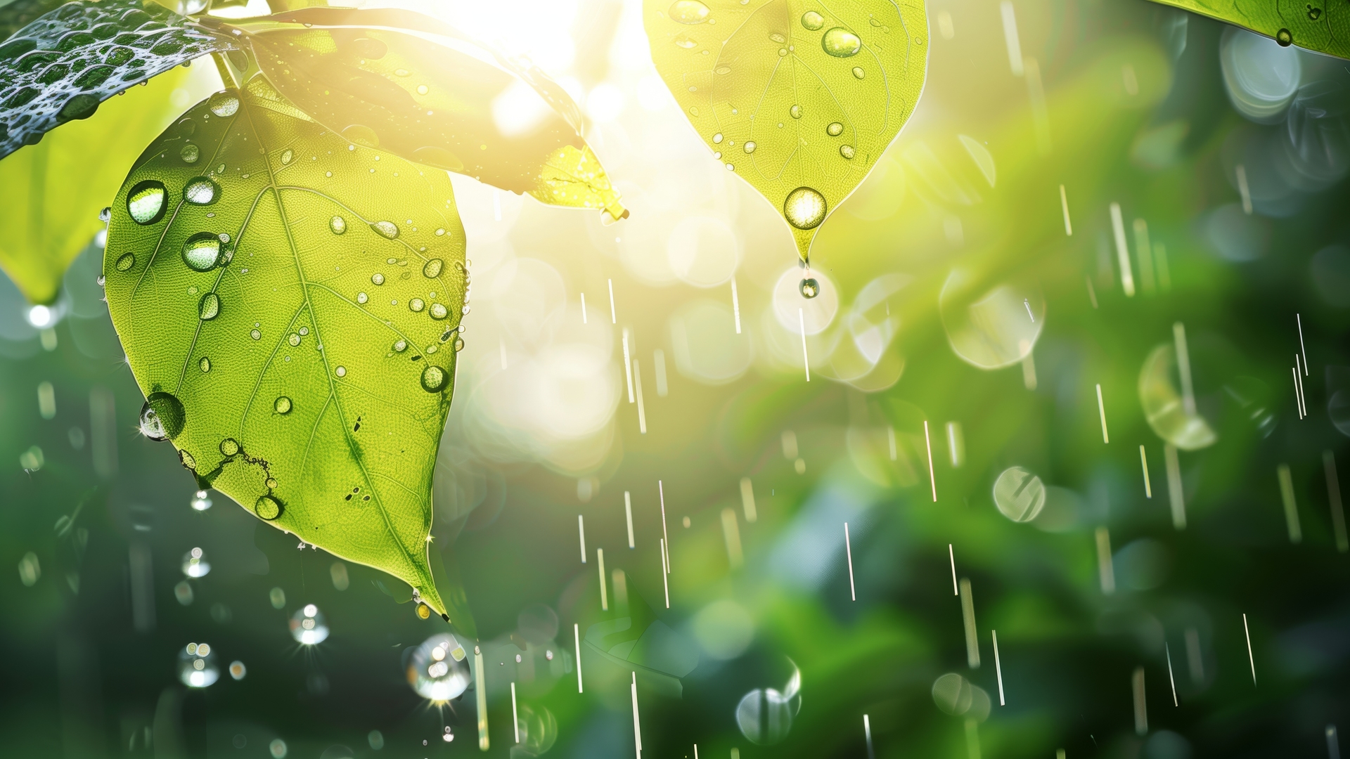 热门AI艺术 雨 树叶 水滴 背光 电脑 手机壁纸 5824×3264