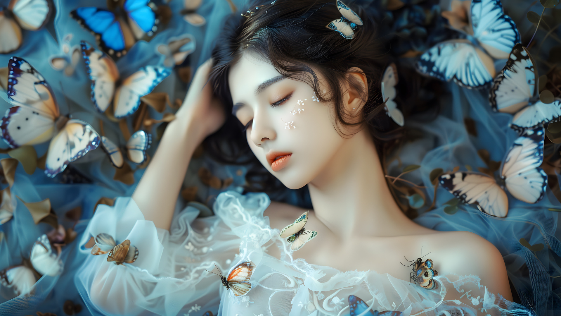 经典女性 蝴蝶 睡眠 AI艺术 电脑 手机壁纸 3840×2160