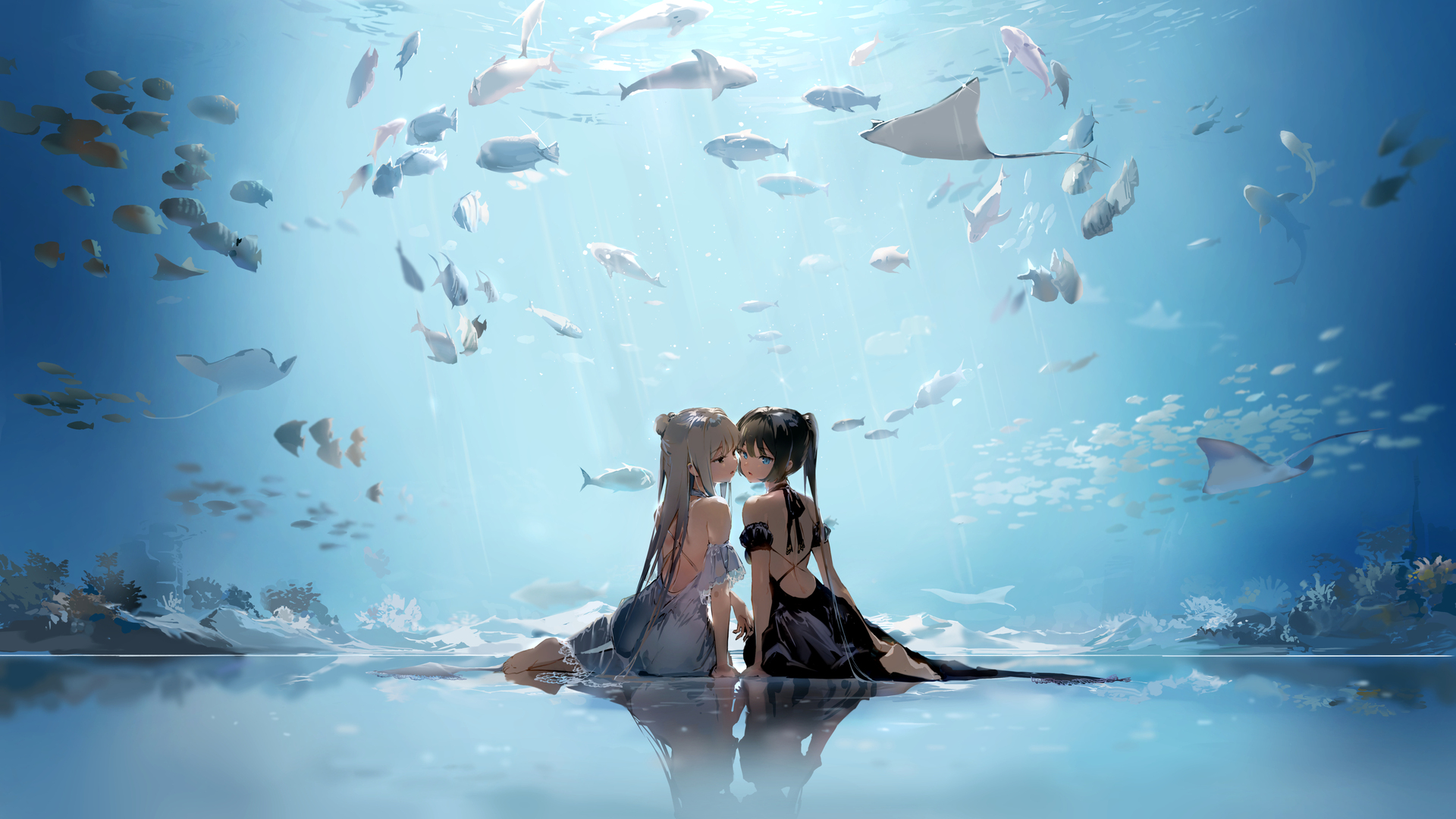 赤脚 背部 动漫 动漫女孩 AI艺术 肖像 连衣裙 电脑 壁纸 4000×2267