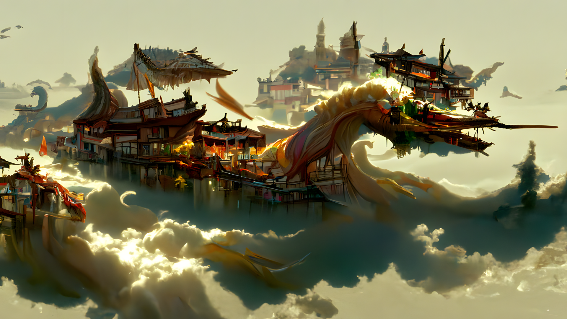 热门龙 中国建筑 云 中国龙 艺术 电脑 高清壁纸 4552×2560