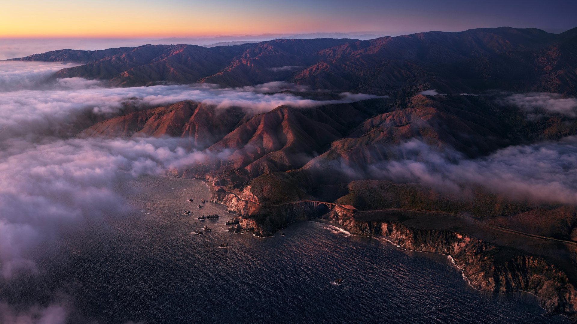 大苏尔 水 海 风景 山 岩石 自然 云 鸟瞰 天空 海岸 电脑 壁纸 5120×2880