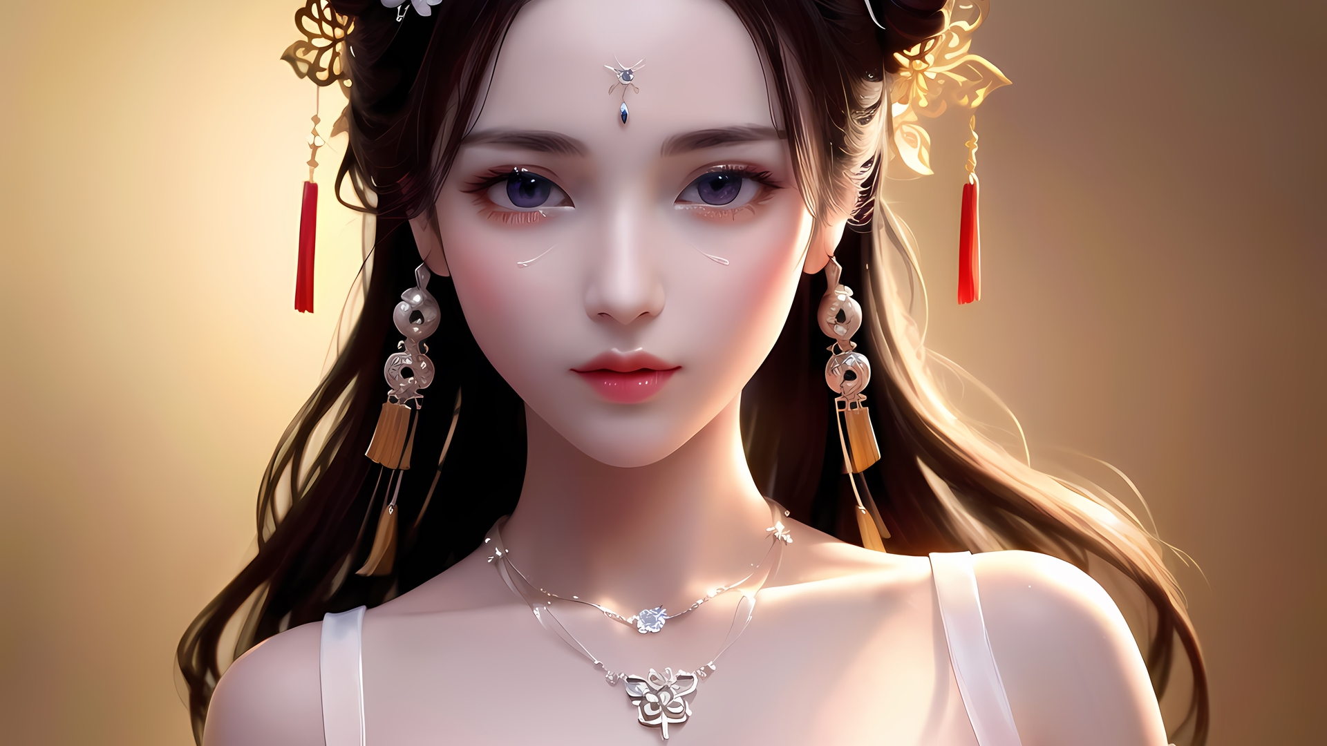高清亚洲人 项链 发饰 珠宝 漂亮的女孩肖像 壁纸 3840×2160