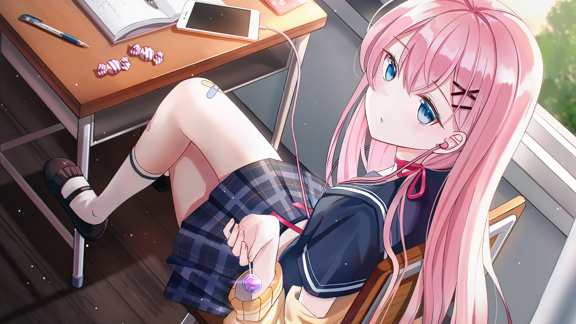 唯美爱伦 动漫 动漫女孩 校服 教室 棒棒糖 手机壁纸 3840×2160