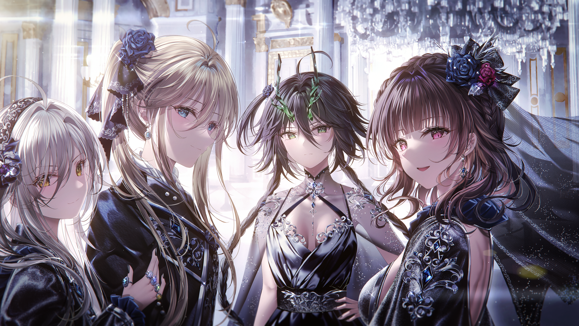 白发 金发 长发 动漫女孩 连衣裙 头发上的花 壁纸 3840×2160