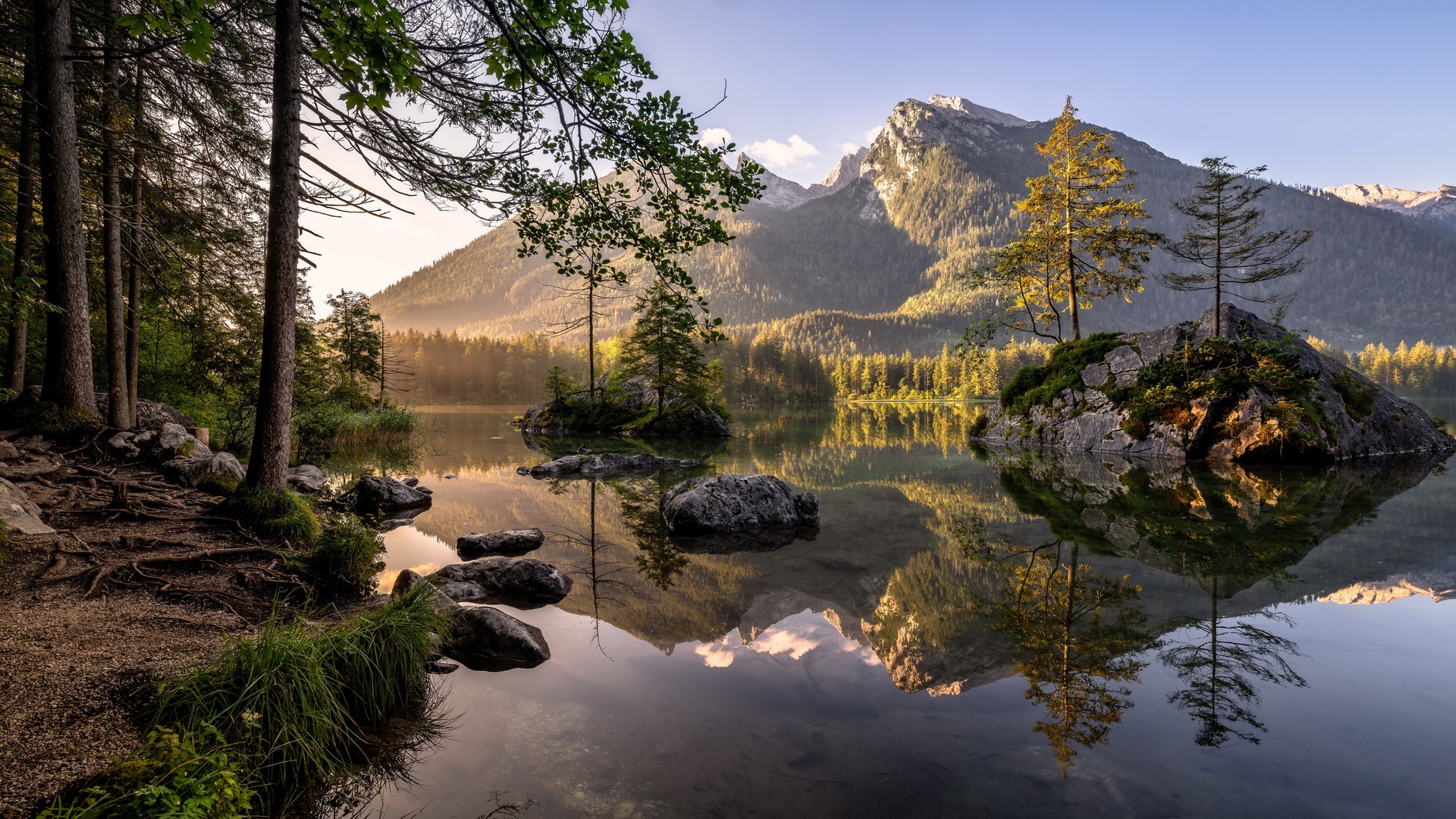 自然 夏天 树 水 山 湖 壁纸 3840×2160