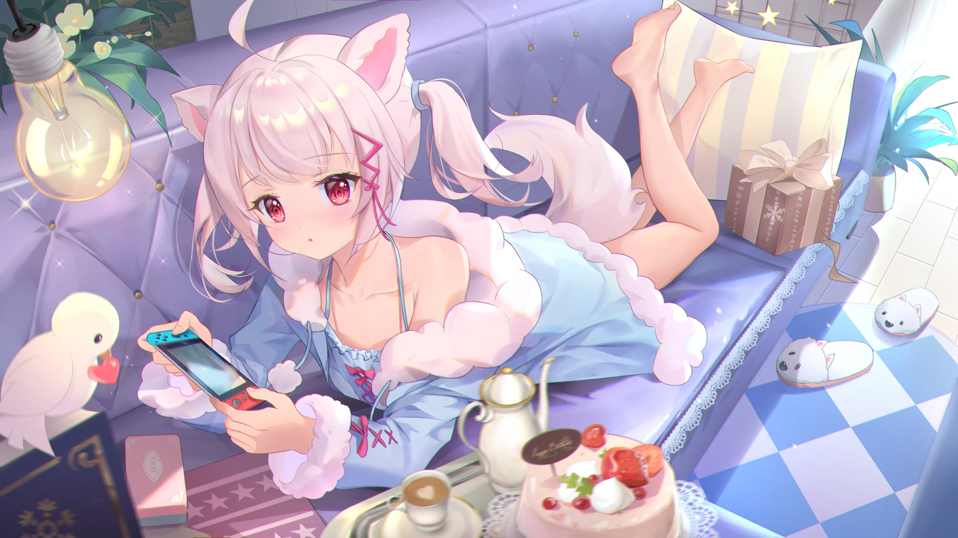 索姆娜 动漫女孩 兽耳 尾巴 任天堂 萝莉 壁纸 3920×2206
