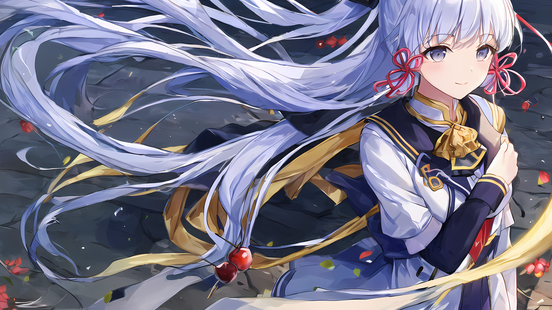 蓝头发 蓝眼睛 长发 动漫女孩 原神 龟里亚卡 花瓣 壁纸 3840×2160