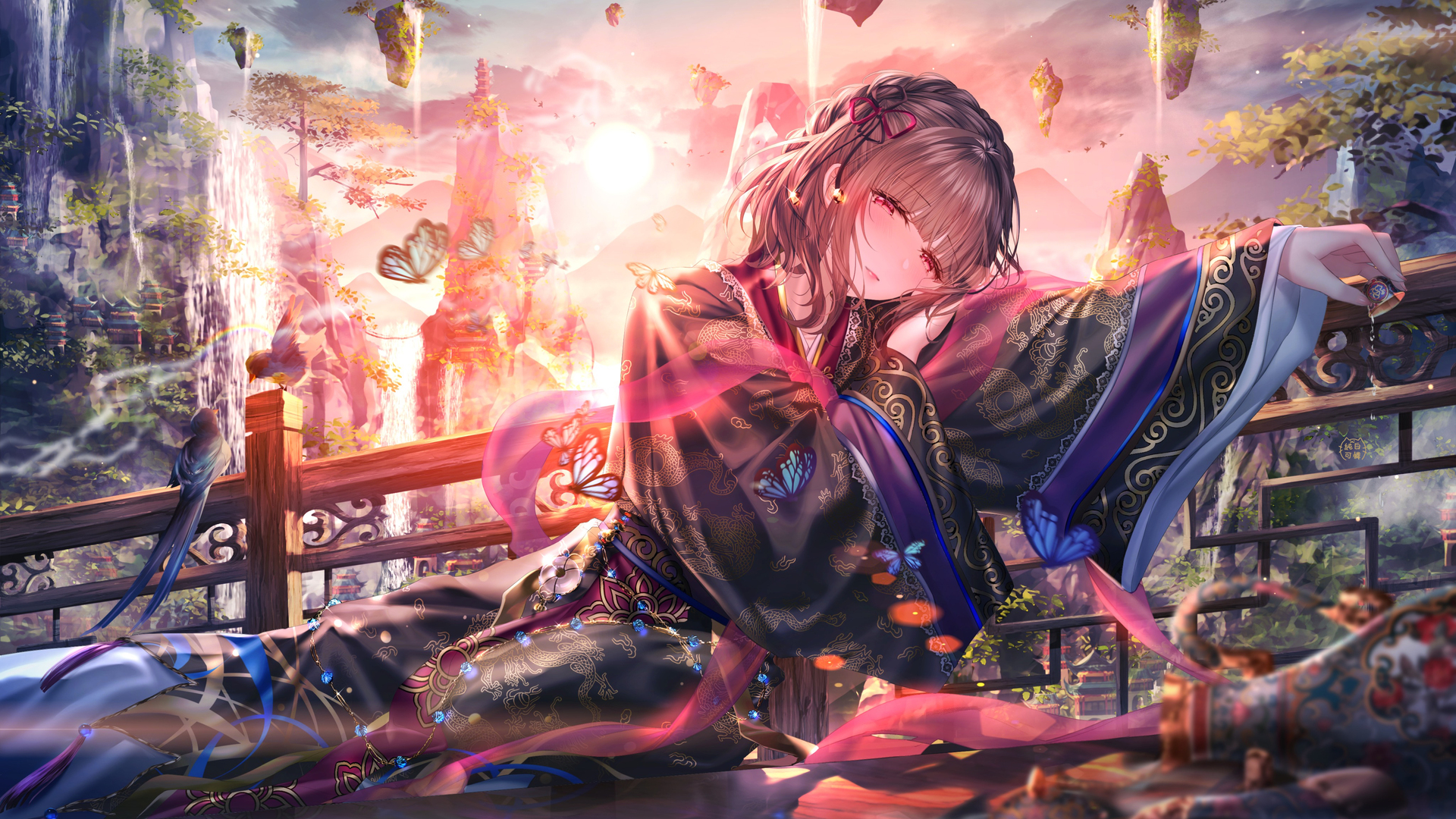 黑发 红眼 动漫 肖像 腮红 中国服装 奇幻艺术 壁纸 3840×2160