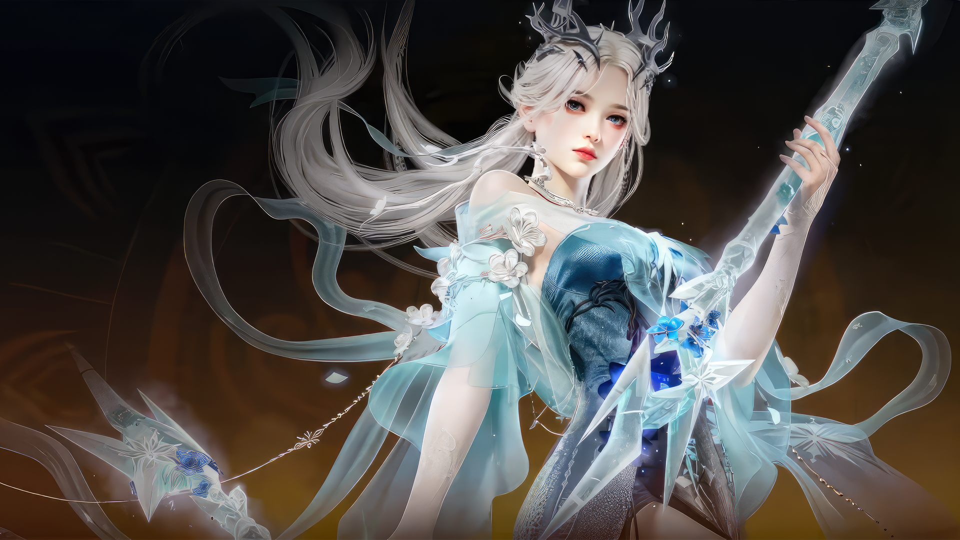 热门长发 奈拉卡 AI艺术 连衣裙 简单背景 吉莹莹 桌面壁纸 3840×2160