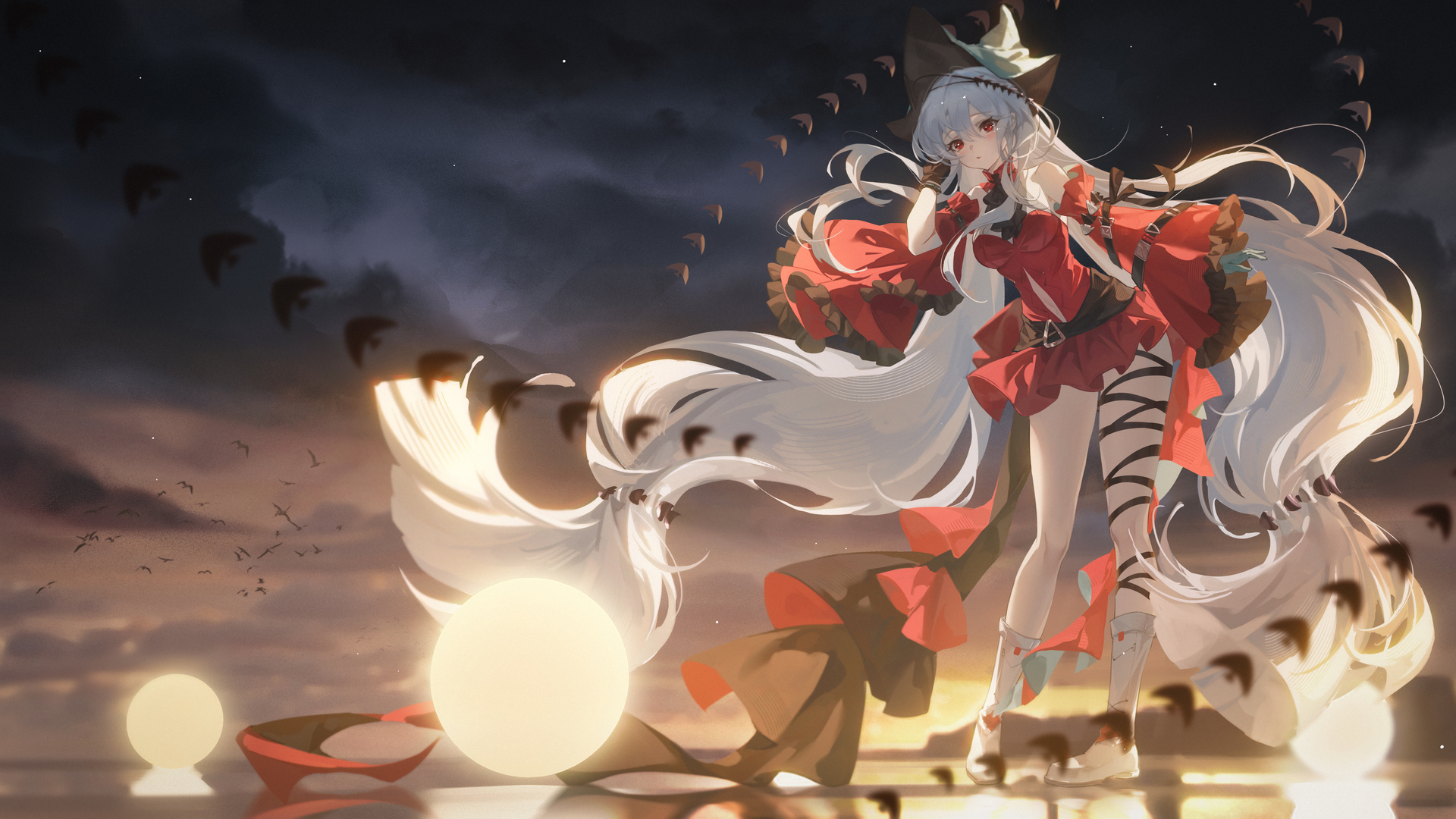 唯美长发 红眼睛 白发 动漫 动漫女孩 帽子 神枪手 斯卡迪 4K壁纸 3840×2160