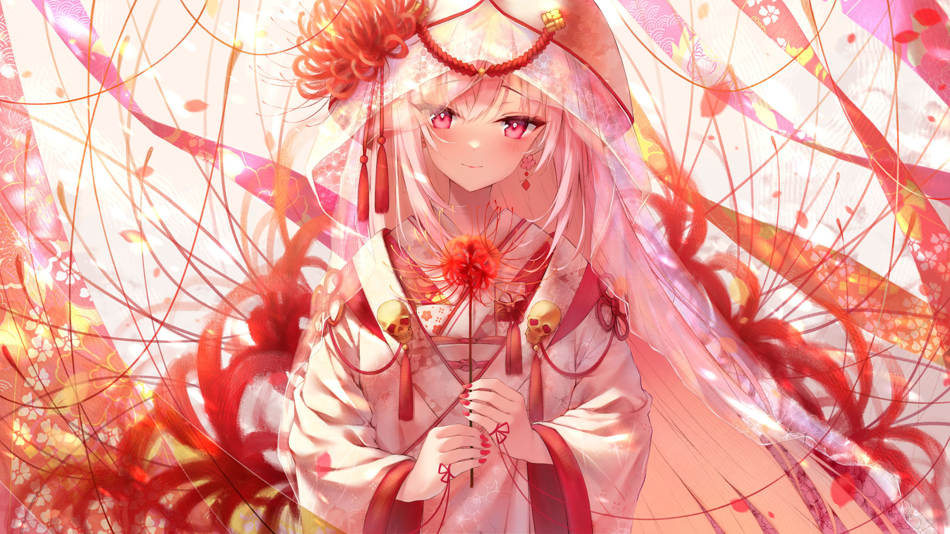 超清新娘 长发 金发 红眼睛 动漫 动漫女孩 虚拟 服装 无水印壁纸 3840×2160