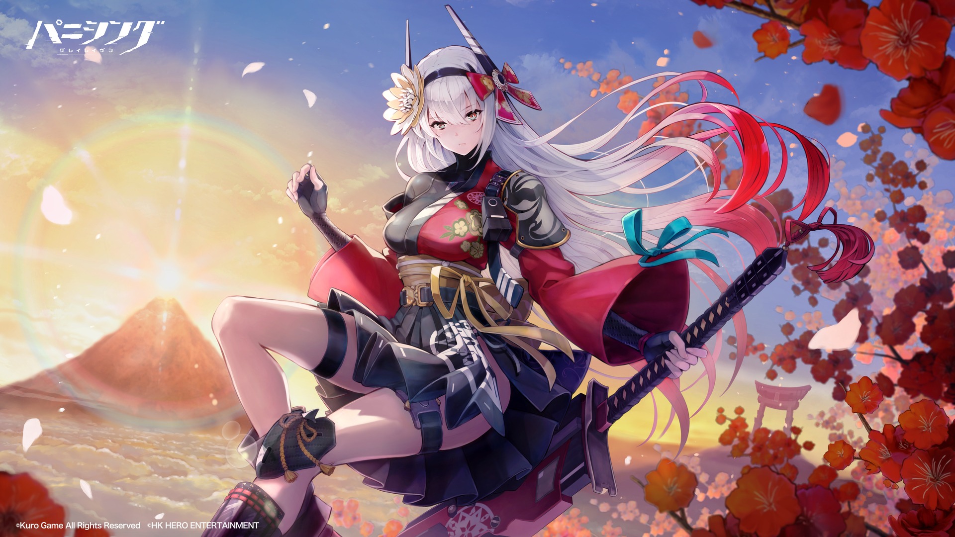 热门动漫 AI艺术 肖像 服装 剑 银发 花 惩罚：灰色乌鸦 高清壁纸 3840×2160