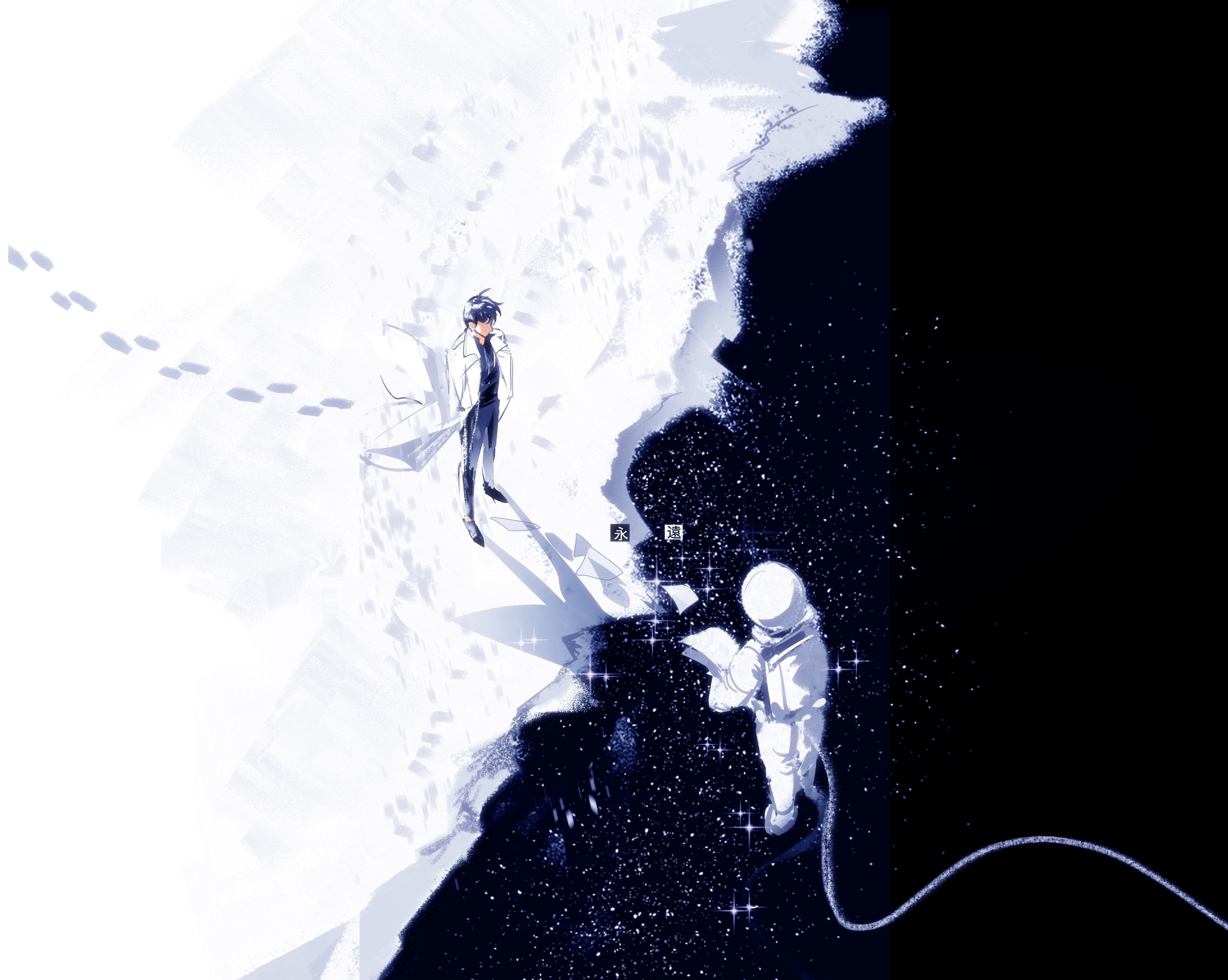 高清宇航员 科学家 白外套 分裂视图 动漫 男孩 宇航服 太空 明星 桌面壁纸 4096×3270