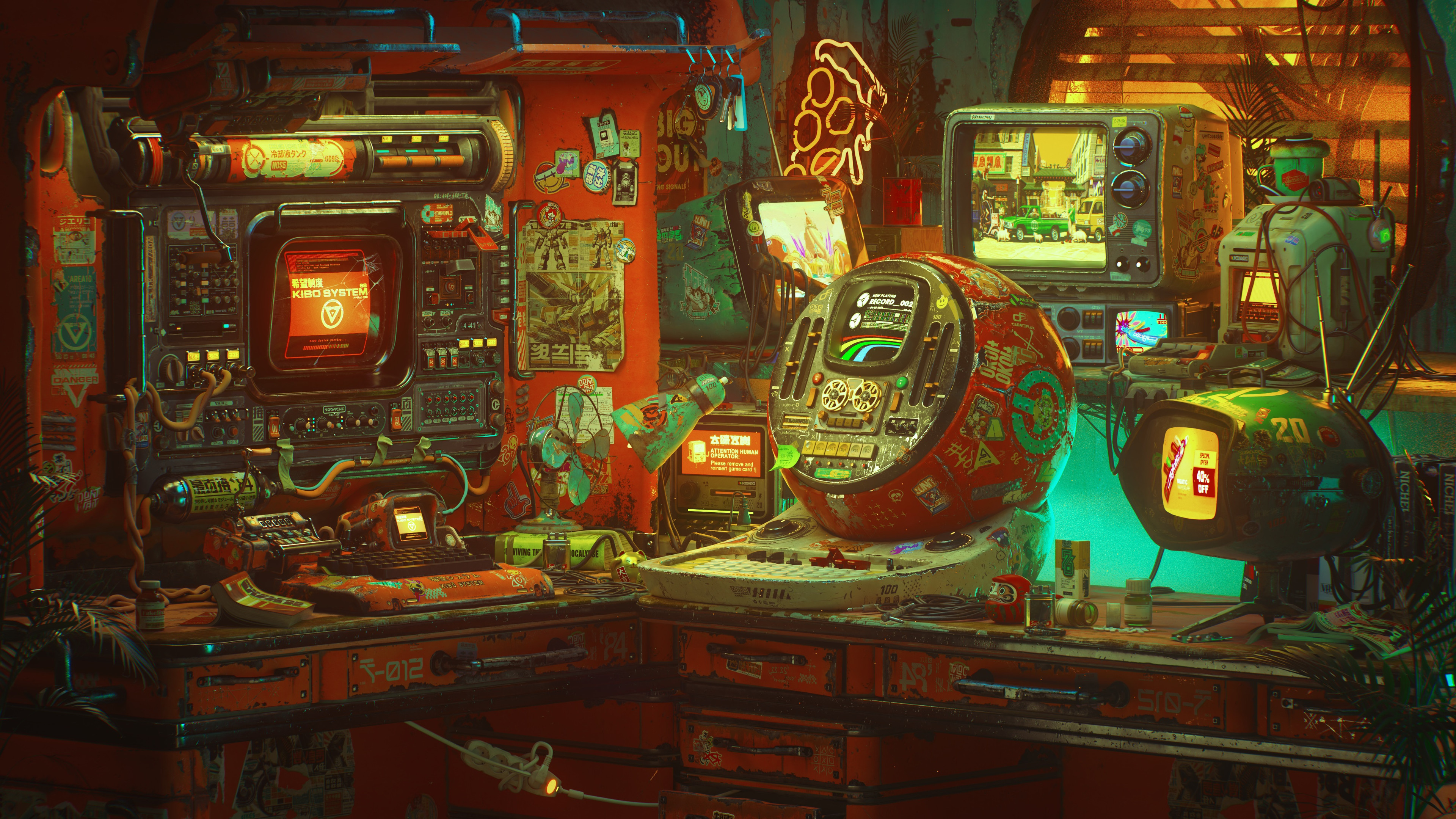 绝美艺术品 插图 CGI 未来派 室内 技术 计算机 显示器 房间 壁纸 3840×2160