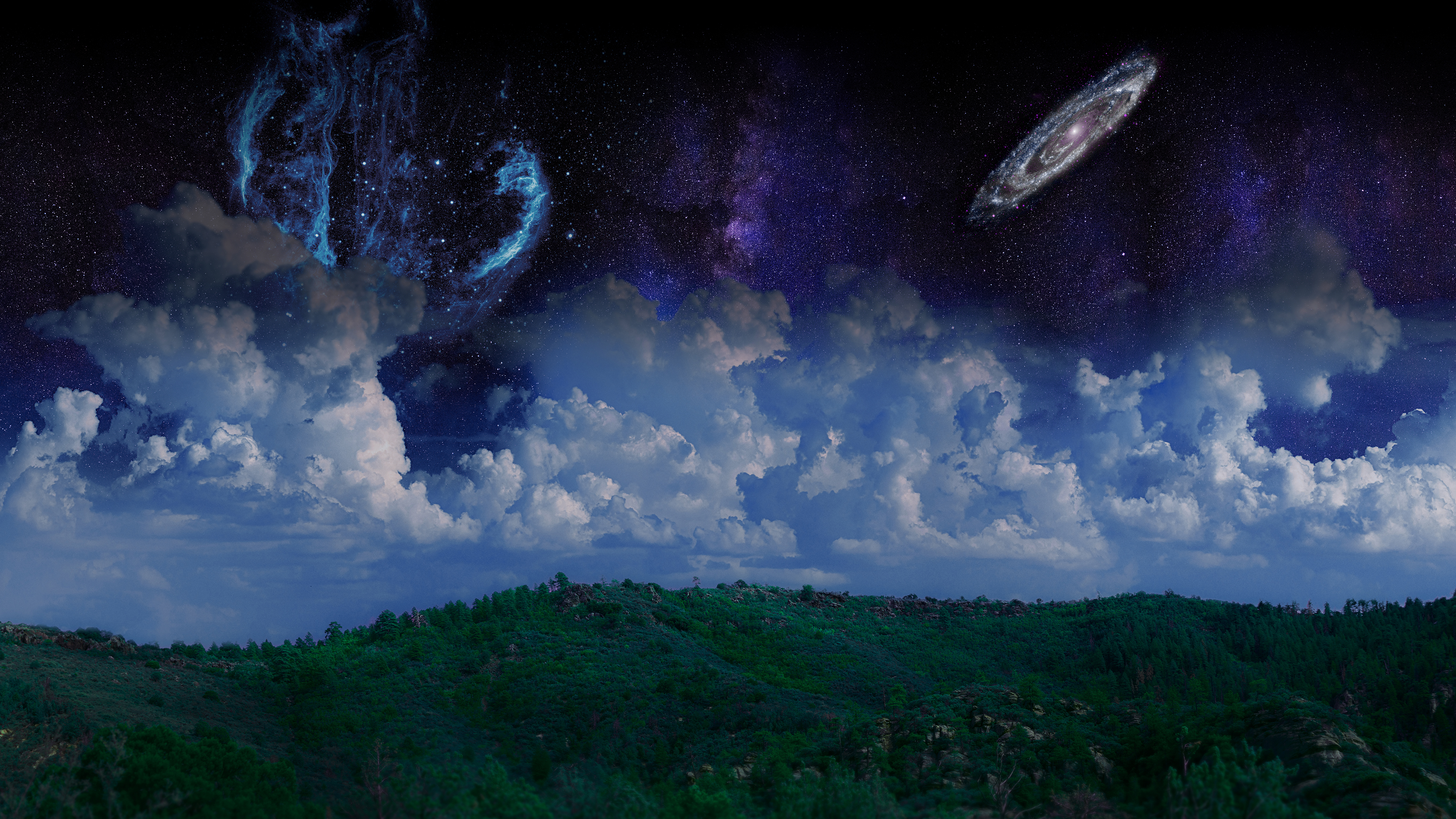 树木 森林 天空 星星 云层 银河系 风景 狂欢 夜晚 4K壁纸 3840×2160