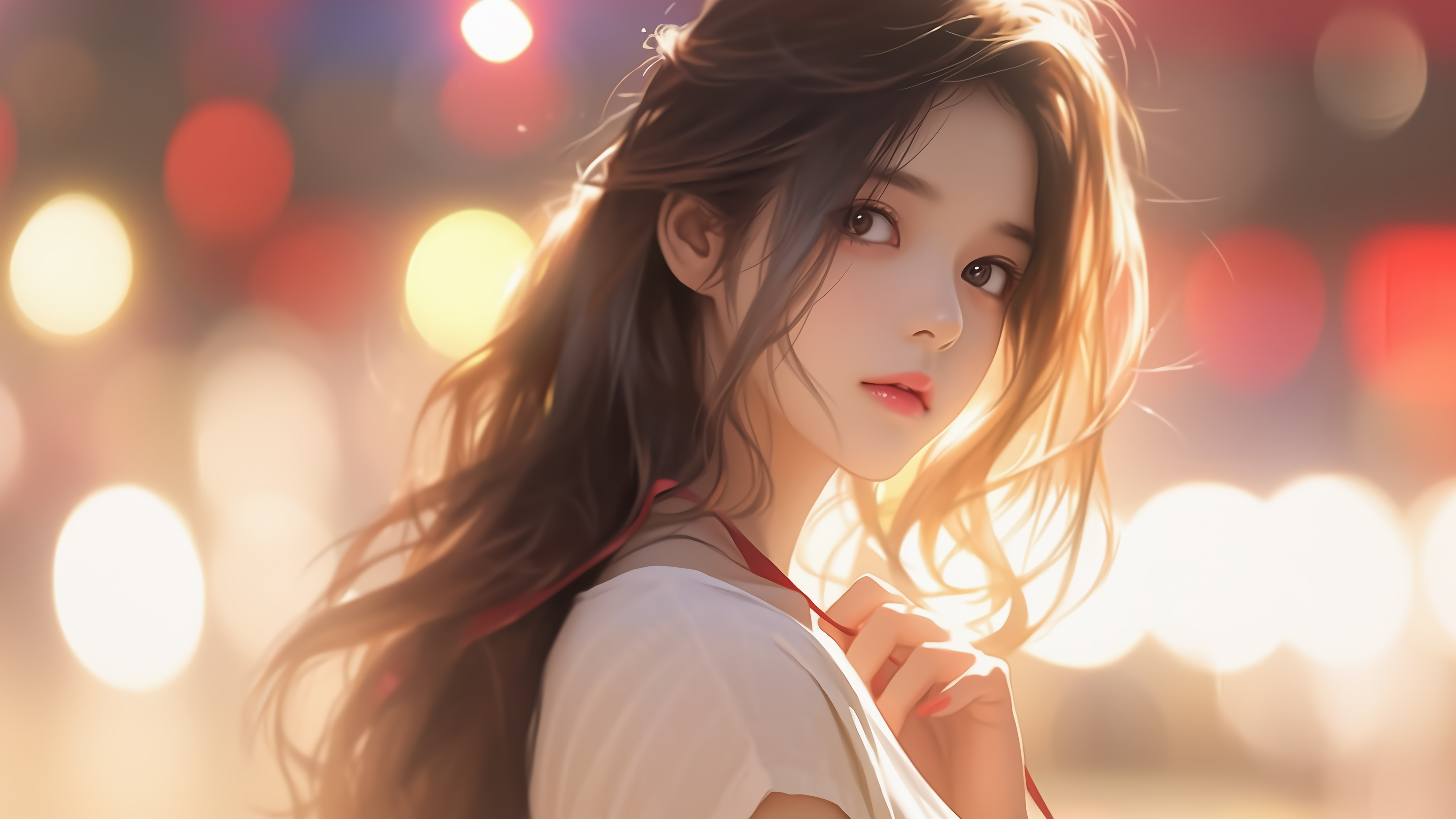 长发 可爱 动漫 美女 回眸 壁纸 3840×2160