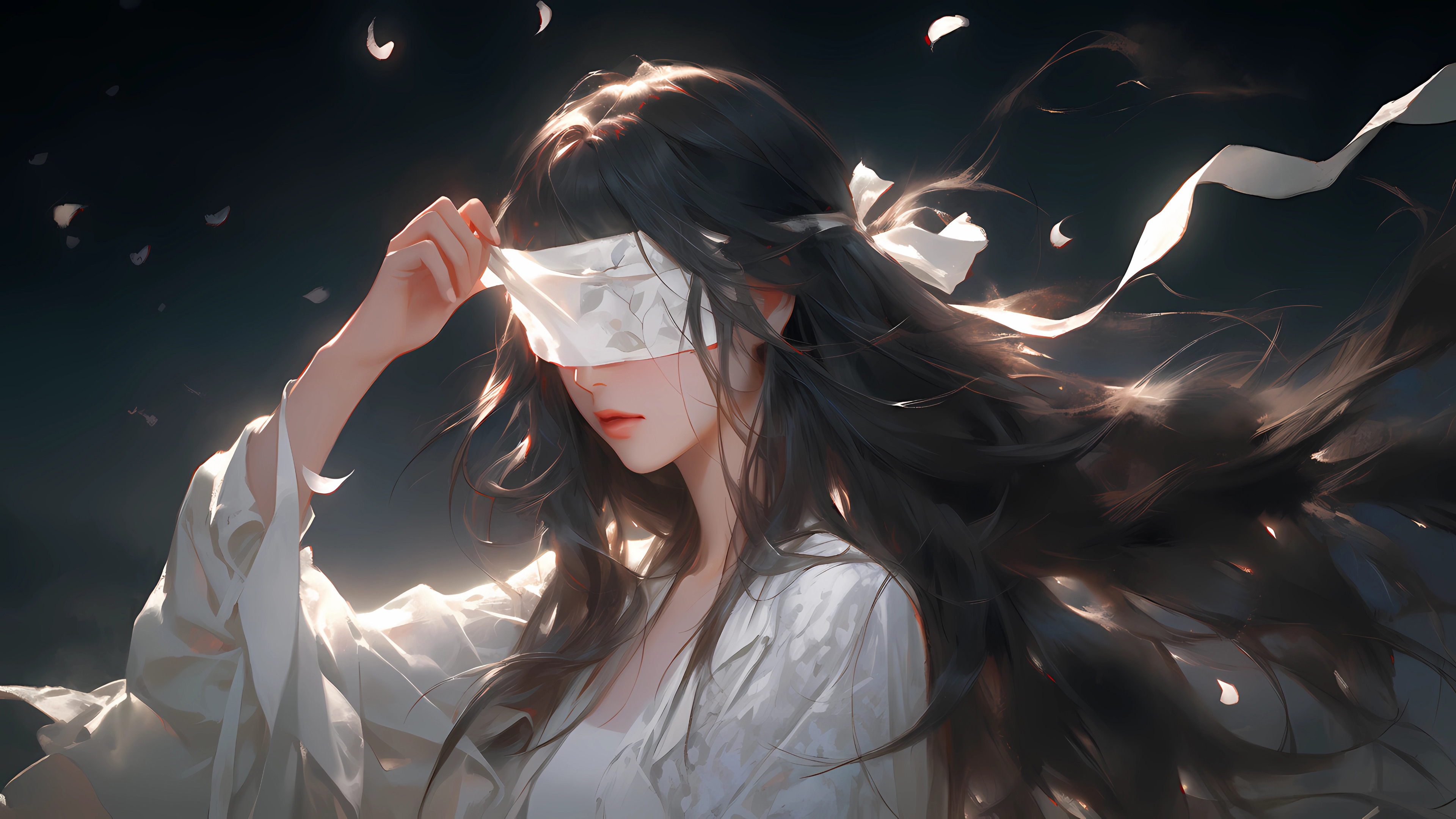 唯美 古风 女孩 长发 蒙眼 桌面壁纸 3840×2160