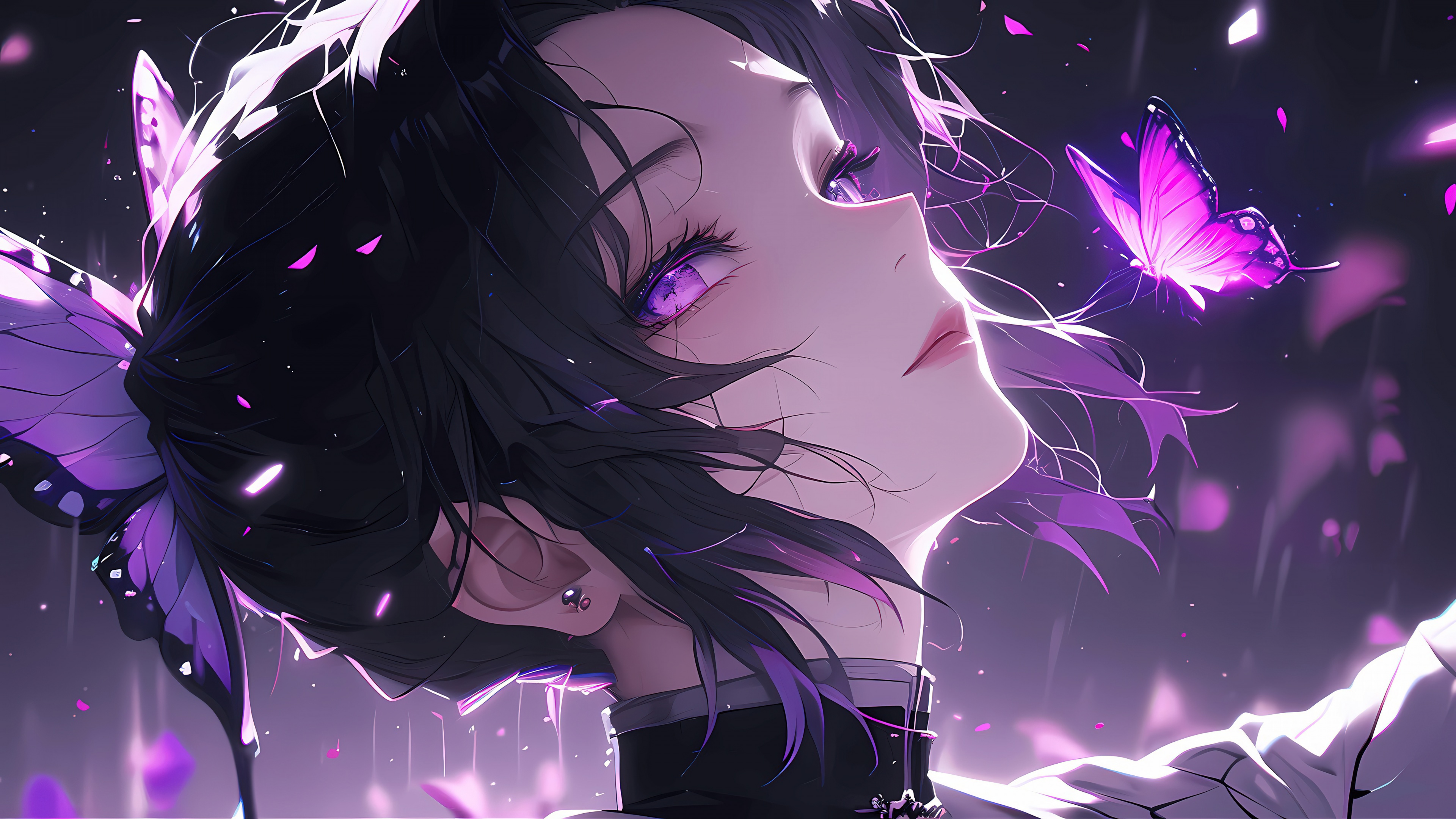绝美胡蝶 唯美 侧脸 柱 鬼灭之刃 蝶柱 壁纸 3840×2160