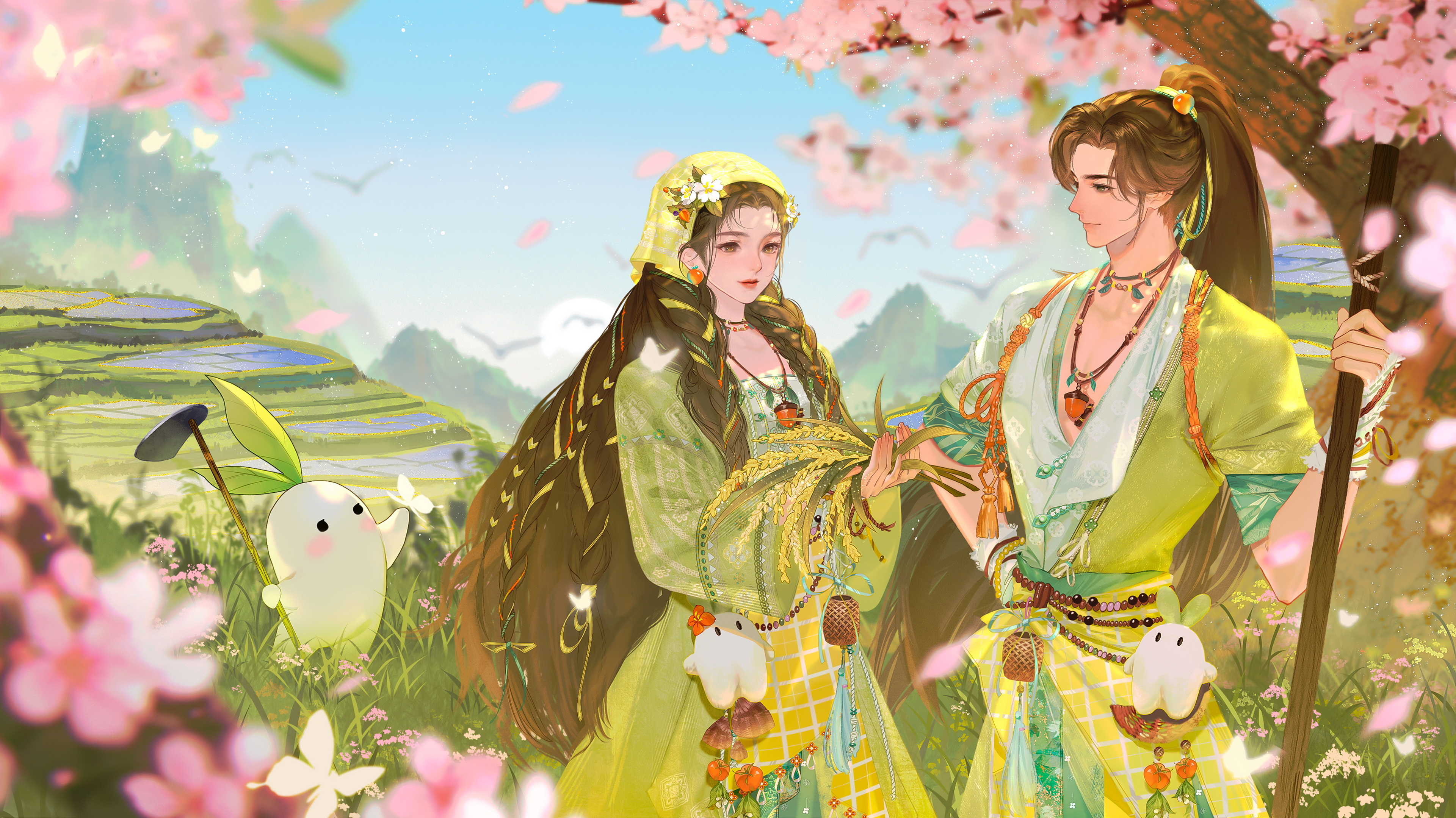 经典天涯 明月刀 春天 鲜花 情侣 浪漫 壁纸 3841×2160