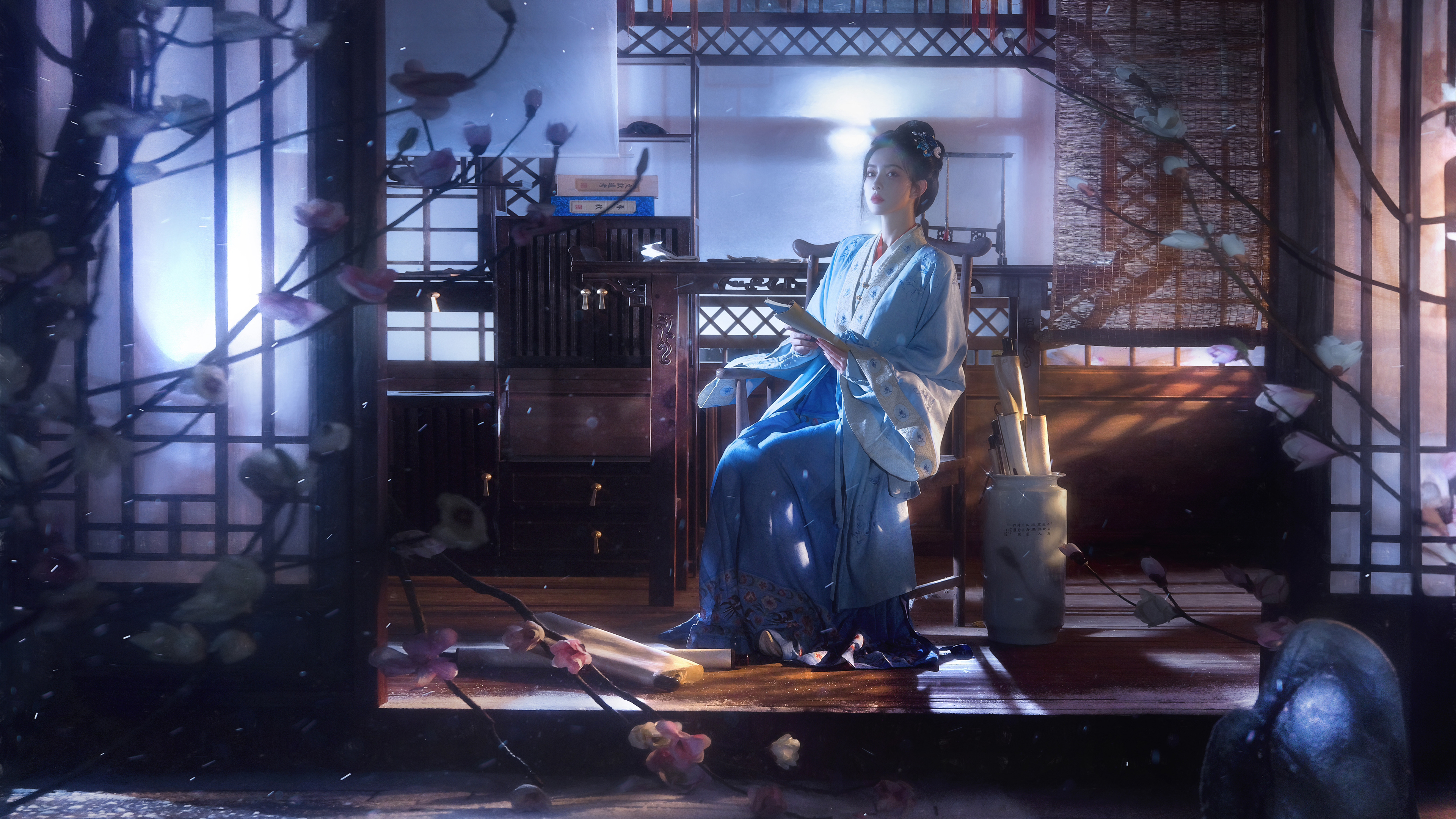 院子 古风 美女 孟子义 4k 4K壁纸 3840×2160