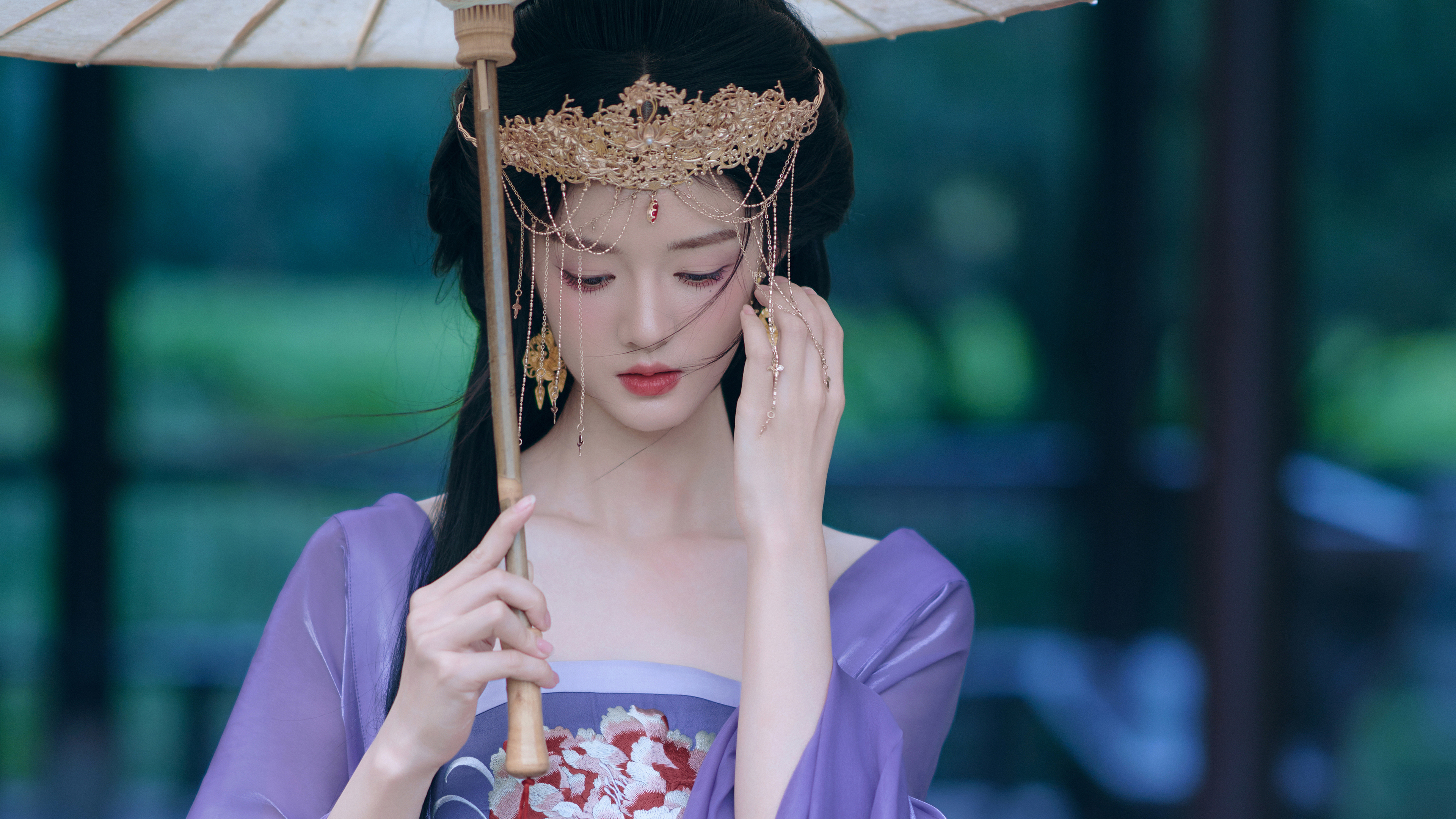 油纸伞 紫色 古风 裙子 美女 4k 壁纸 3840×2160