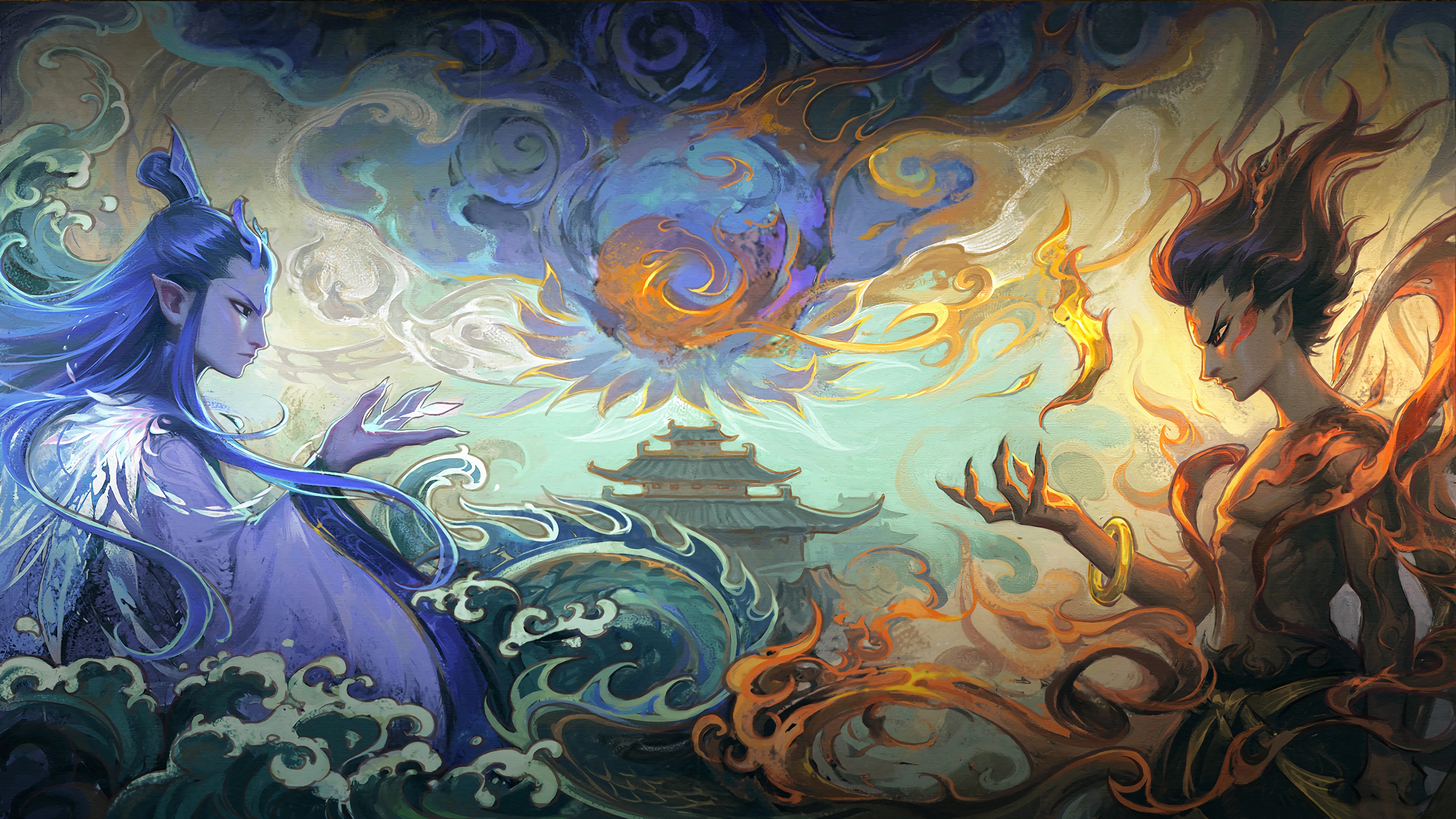 热门哪吒 敖丙 绘画 魔童闹海 高清壁纸 3840×2160