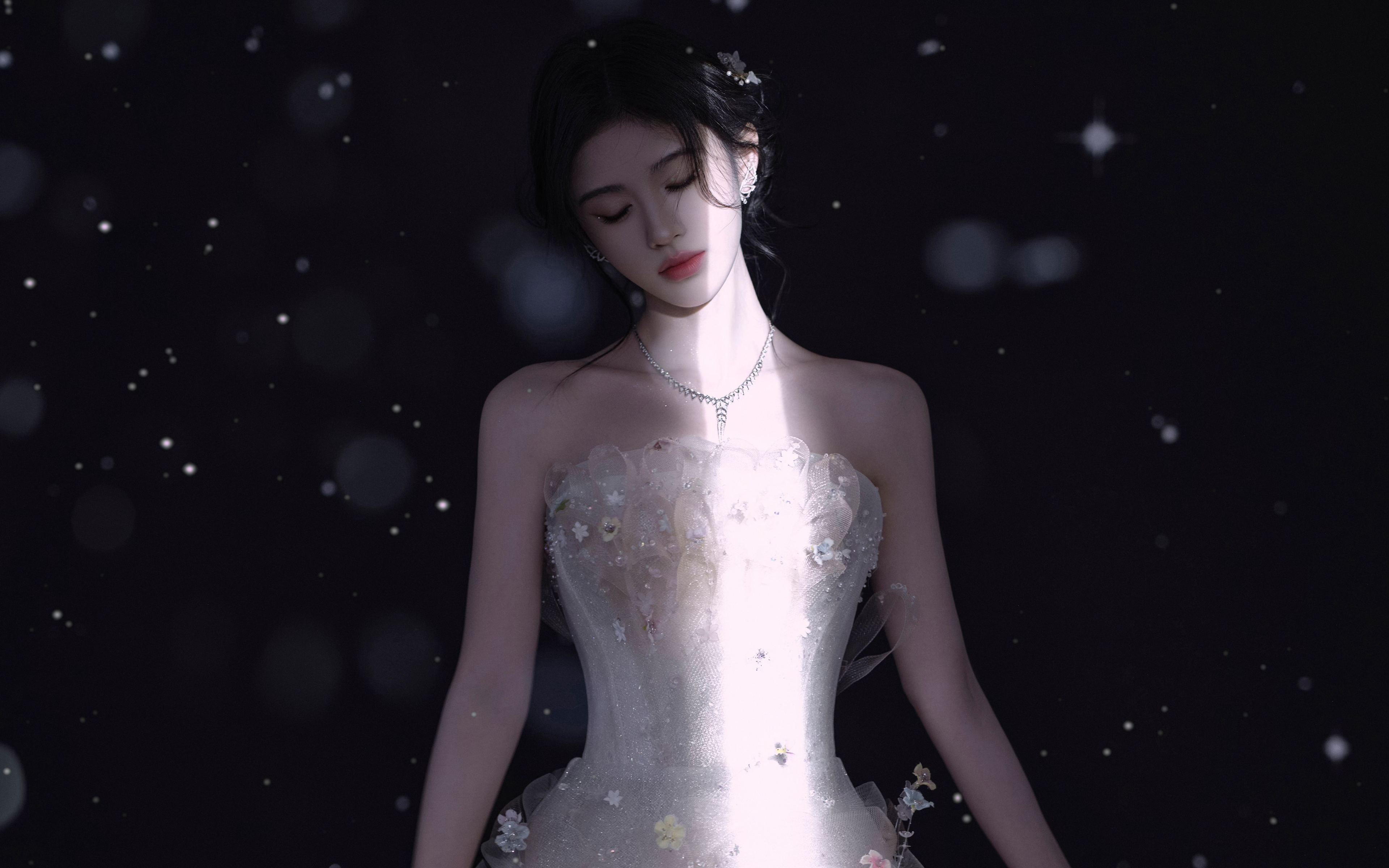 绚丽鞠婧祎 闭眼 唯美 4k 美女 无水印壁纸 3840×2400