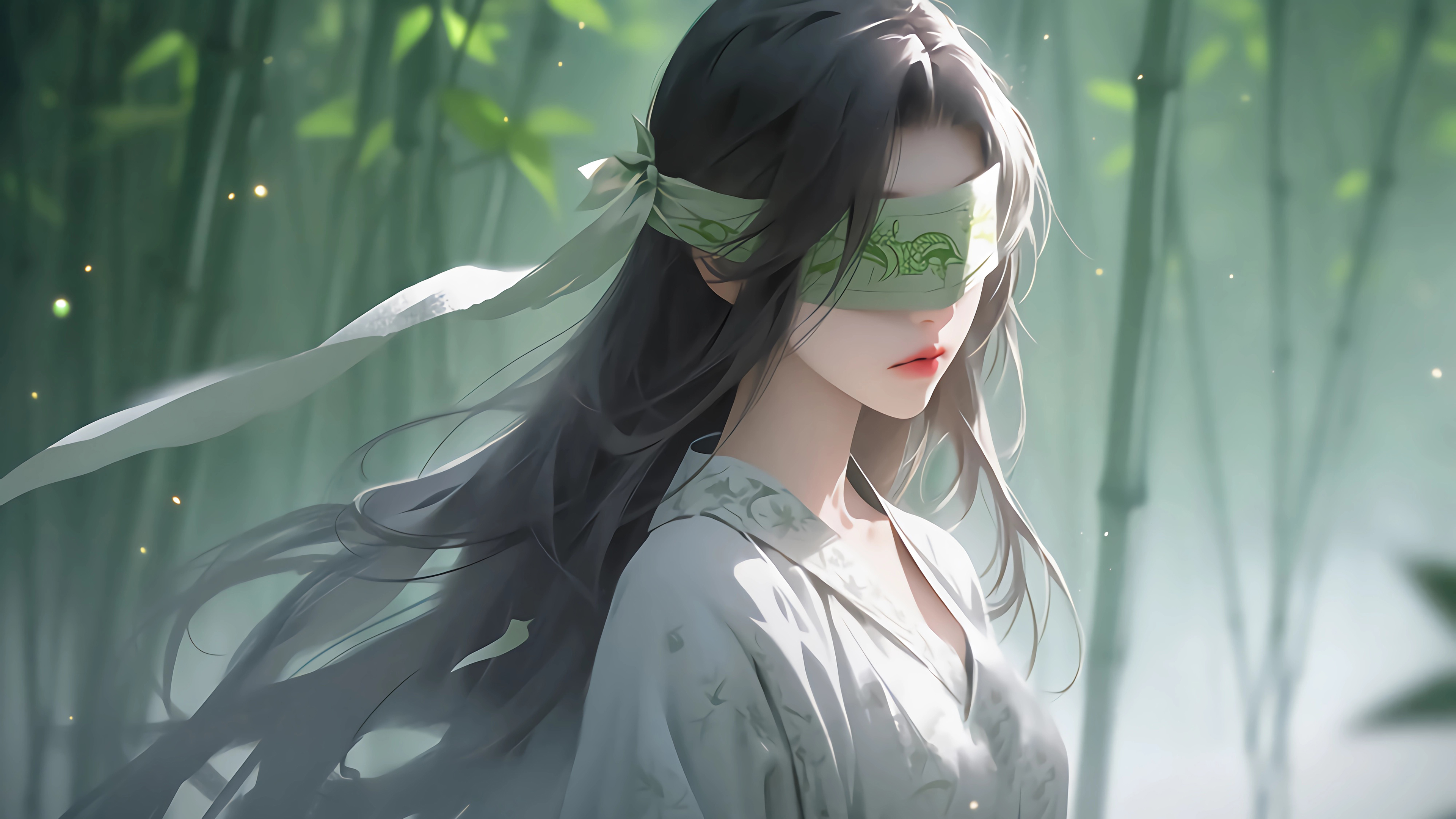 热门竹林 清新 蒙眼 女孩 古风 汉服 高清壁纸 3840×2160