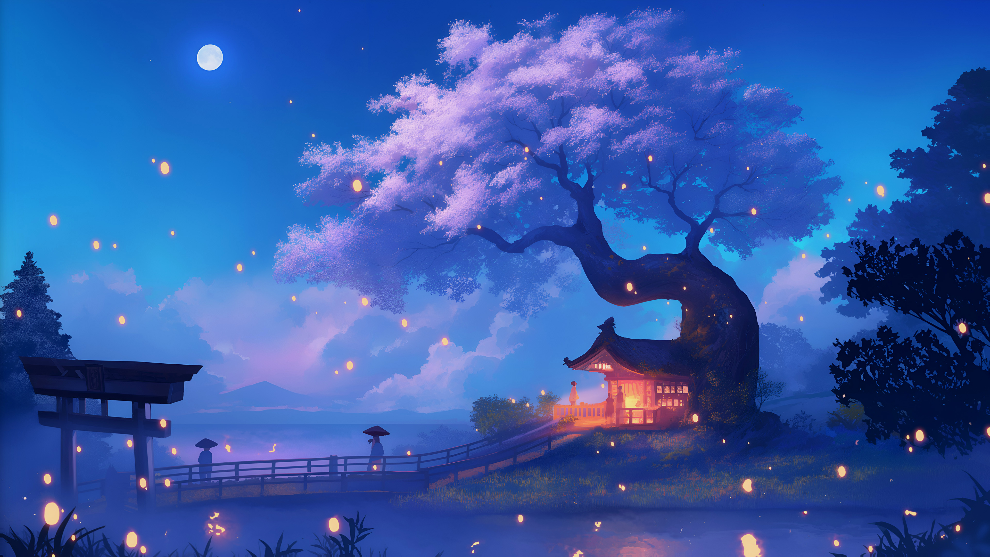 经典树屋 唯美 月光 风景 壁纸 3840×2160