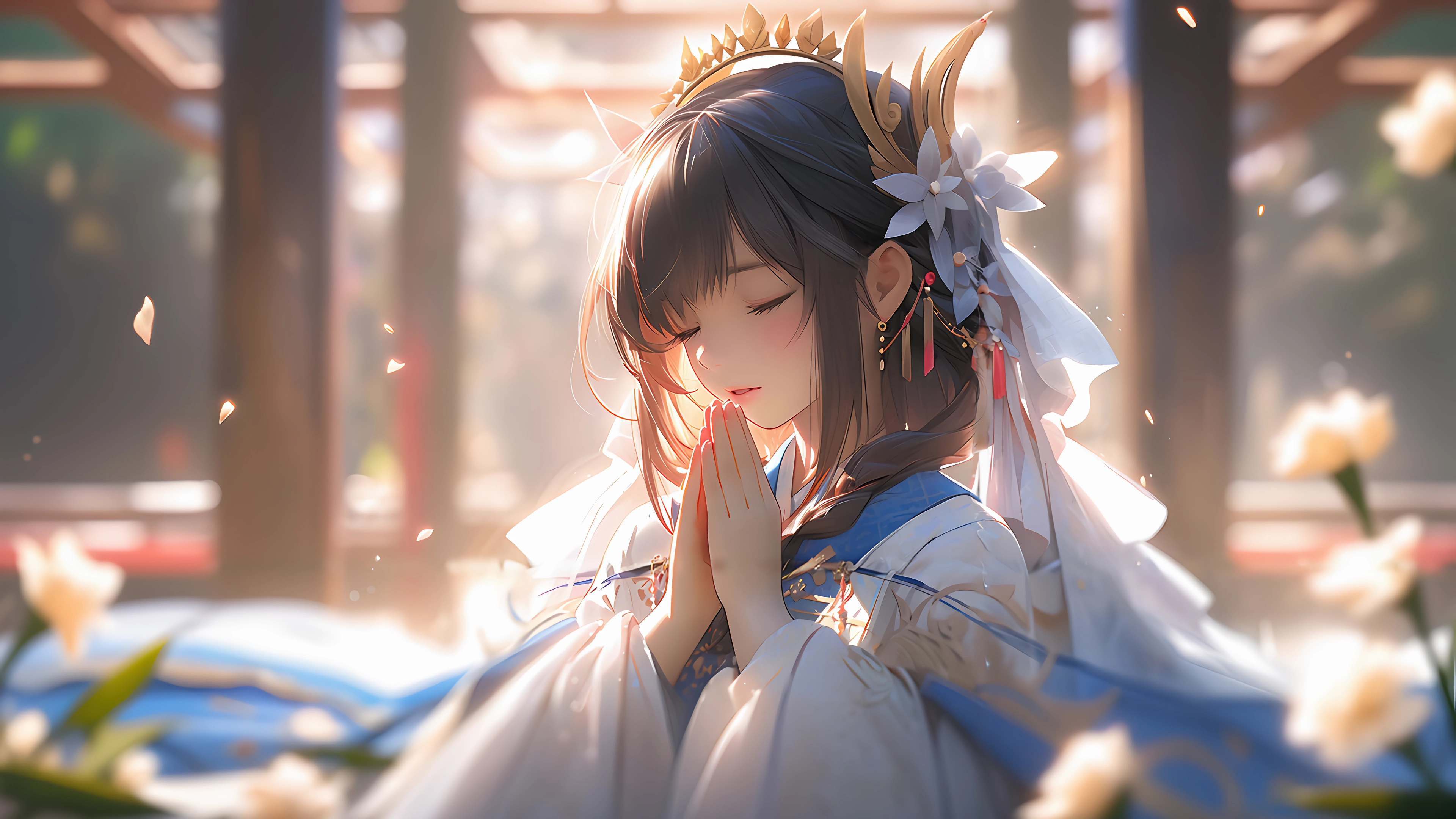 女孩 双手合十 许愿 壁纸 3840×2160