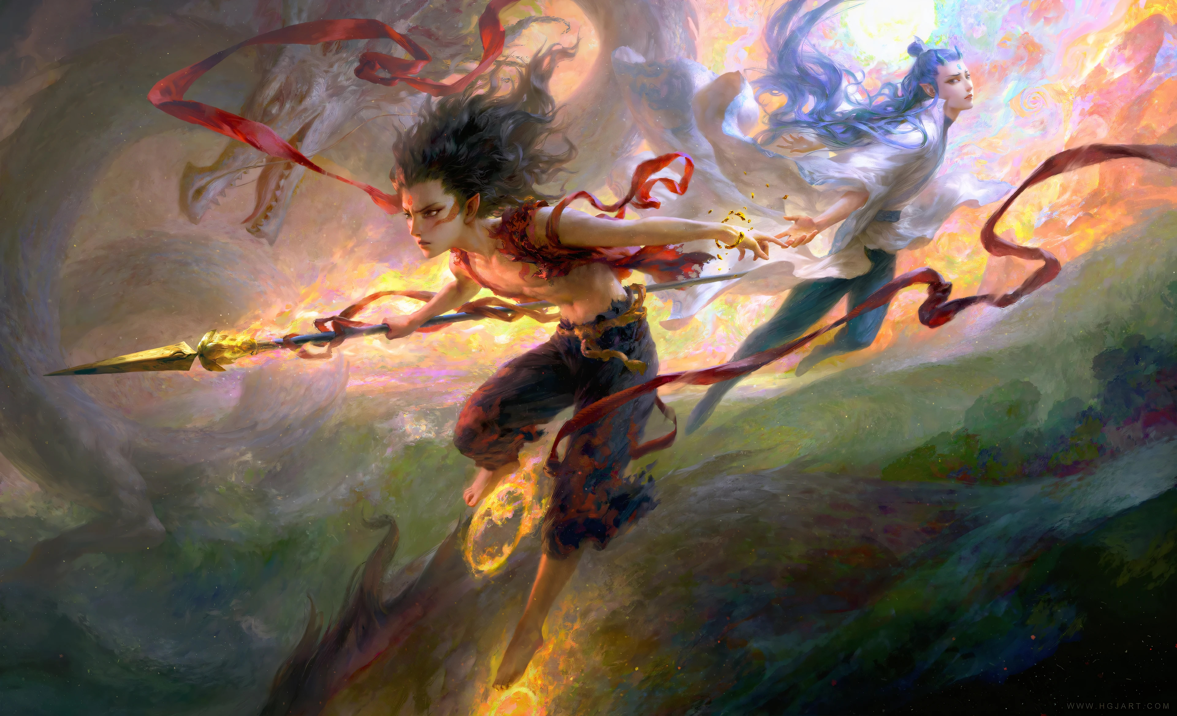 高清哪吒 敖丙 高清 手绘 4K 魔童闹海 桌面壁纸 3840×2336