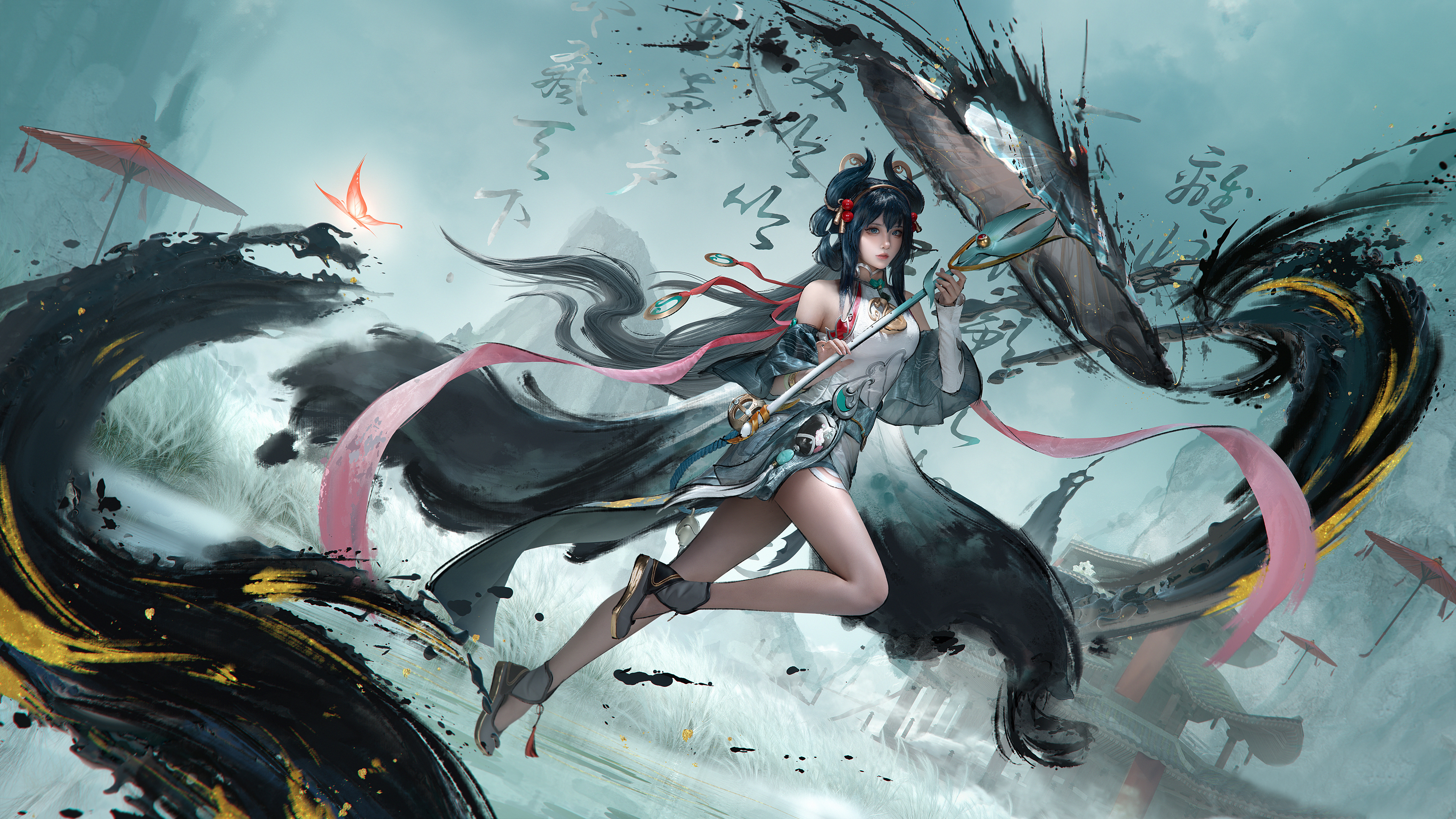 超清公孙离 离恨烟 水墨 皮肤 4k 高清壁纸 3840×2160