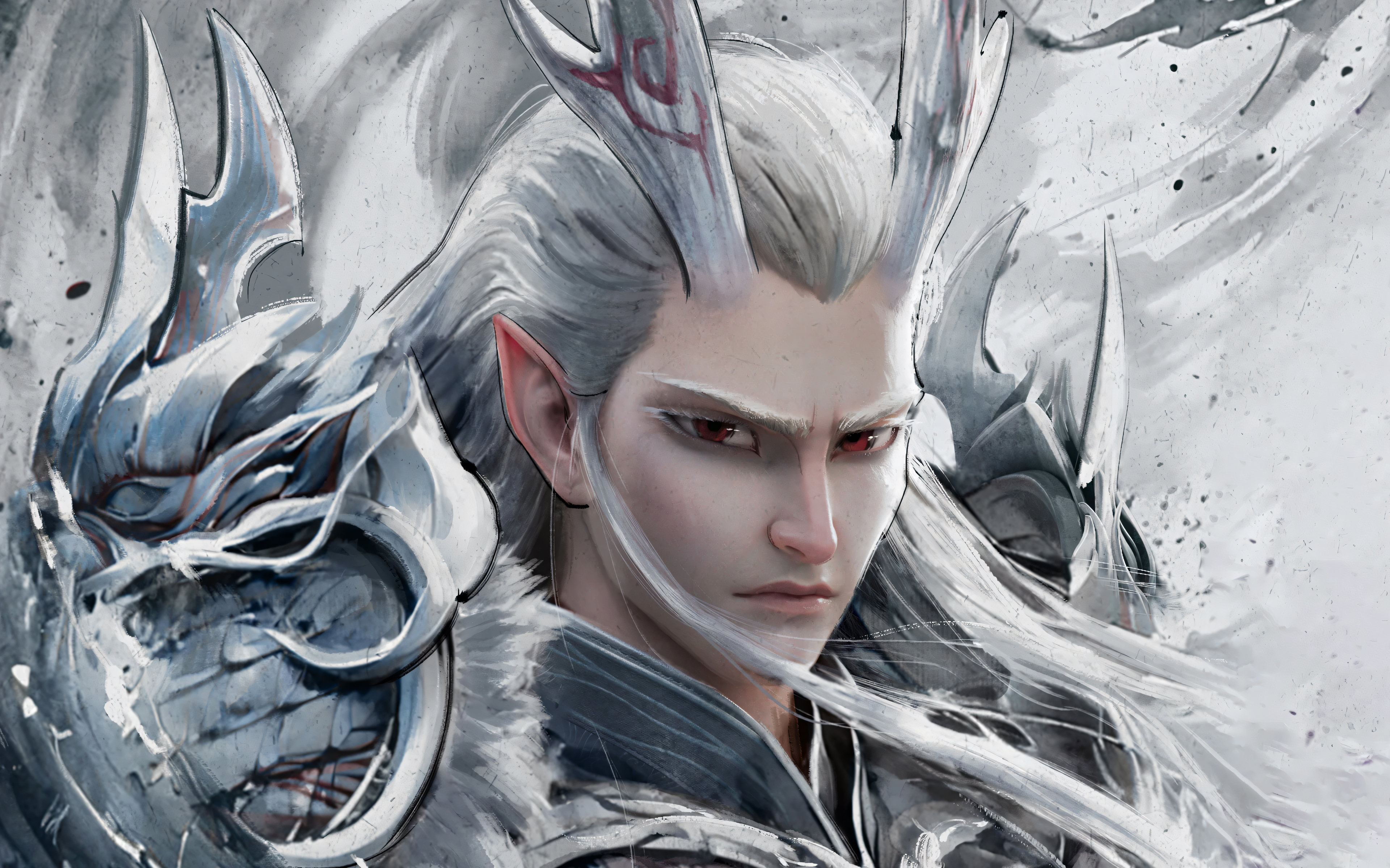 热门敖光 龙人 哪吒 魔童闹海 水墨 4K 图片 高清壁纸 3840×2400