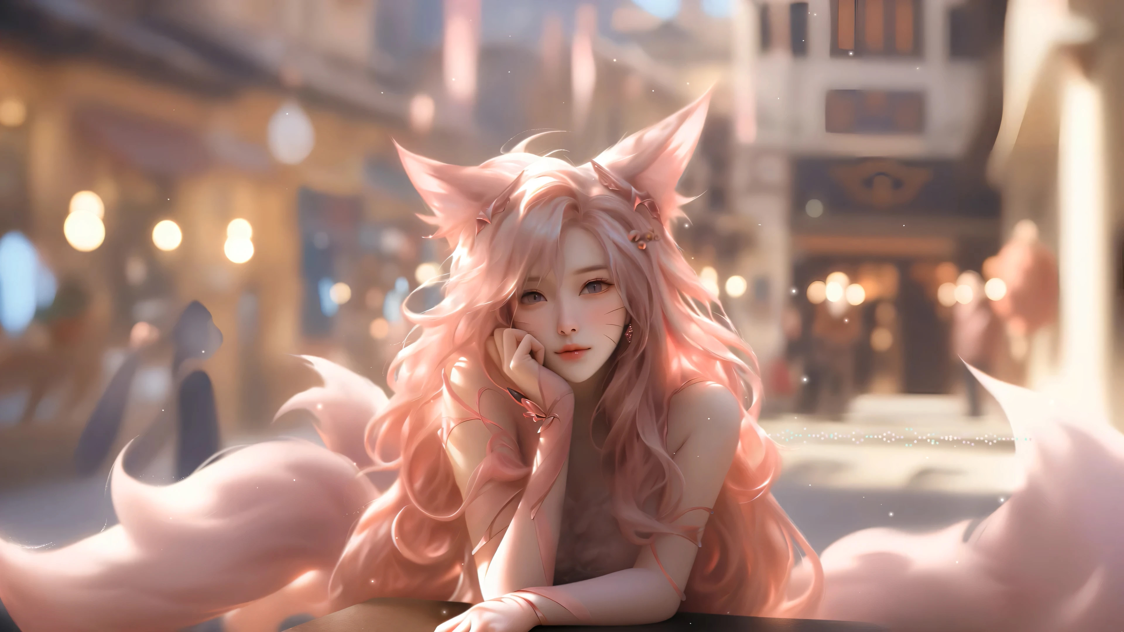 阿狸 美女 兽耳 长卷发 唯美 4K 动漫狐狸 狐尾 狐耳 壁纸 3840×2160