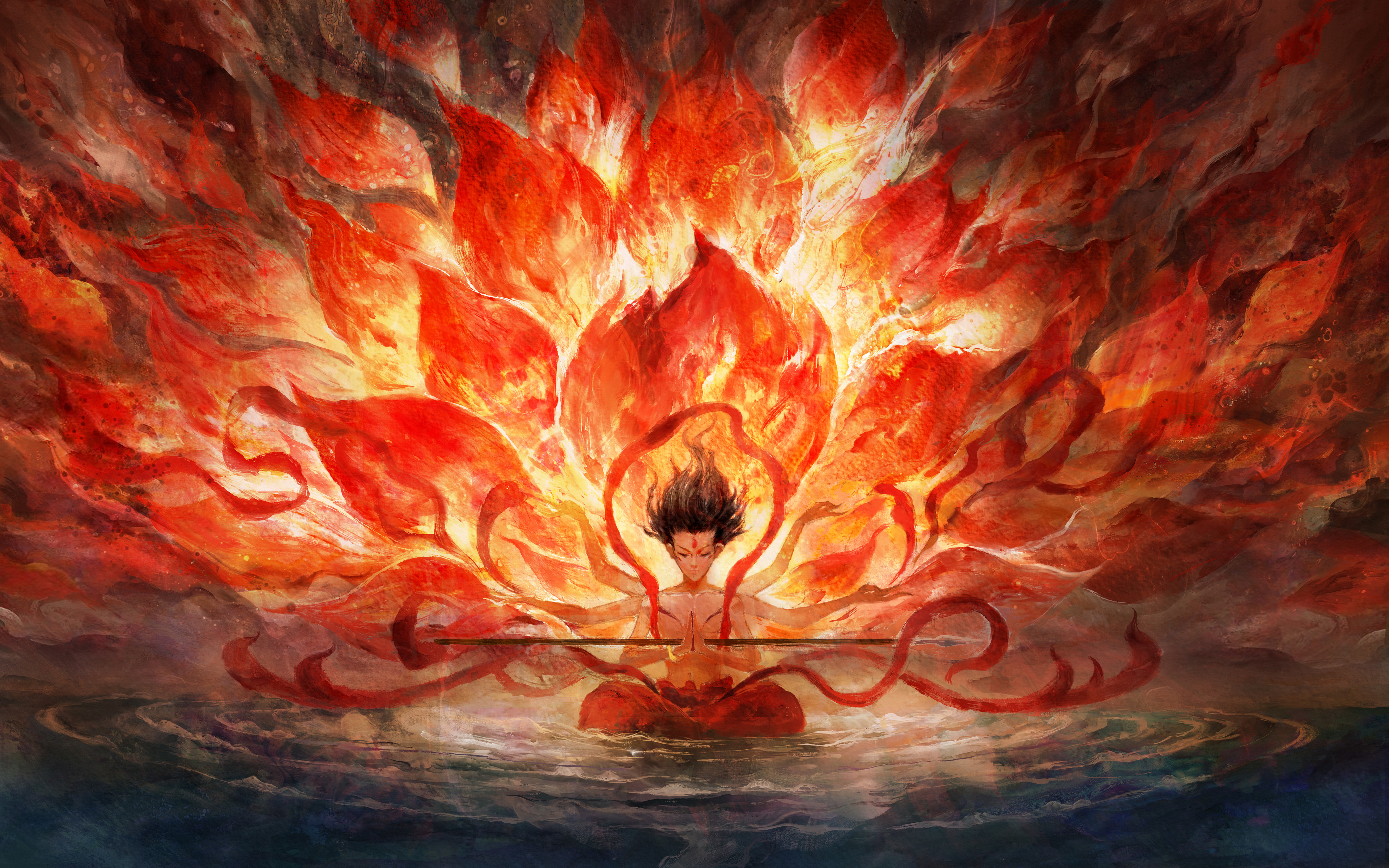 精选哪吒 拳头 燃烧 火焰 魔童闹海 生气 火莲花 高清 高清壁纸 3840×2400