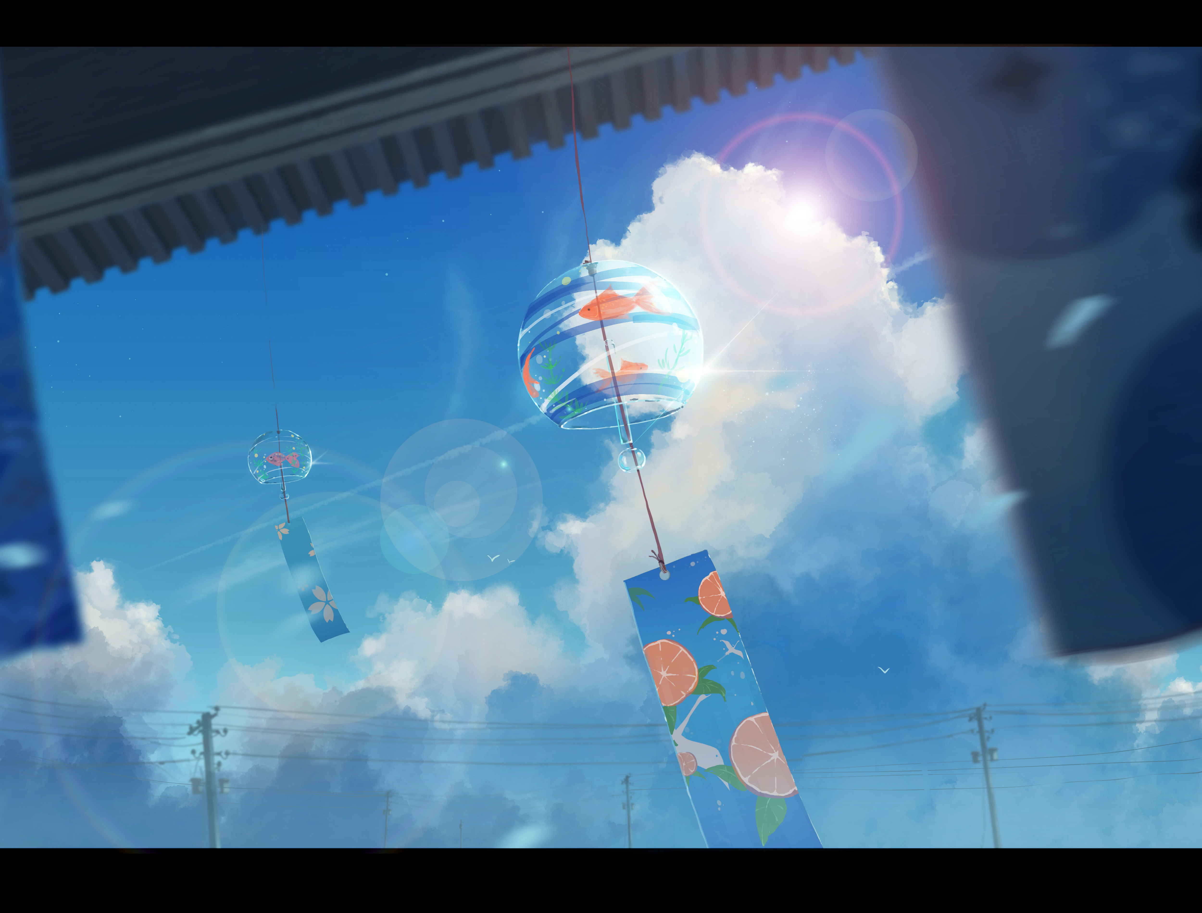 精选风景 插图 风铃 云朵 小鱼 夏天 壁纸 5000×3797