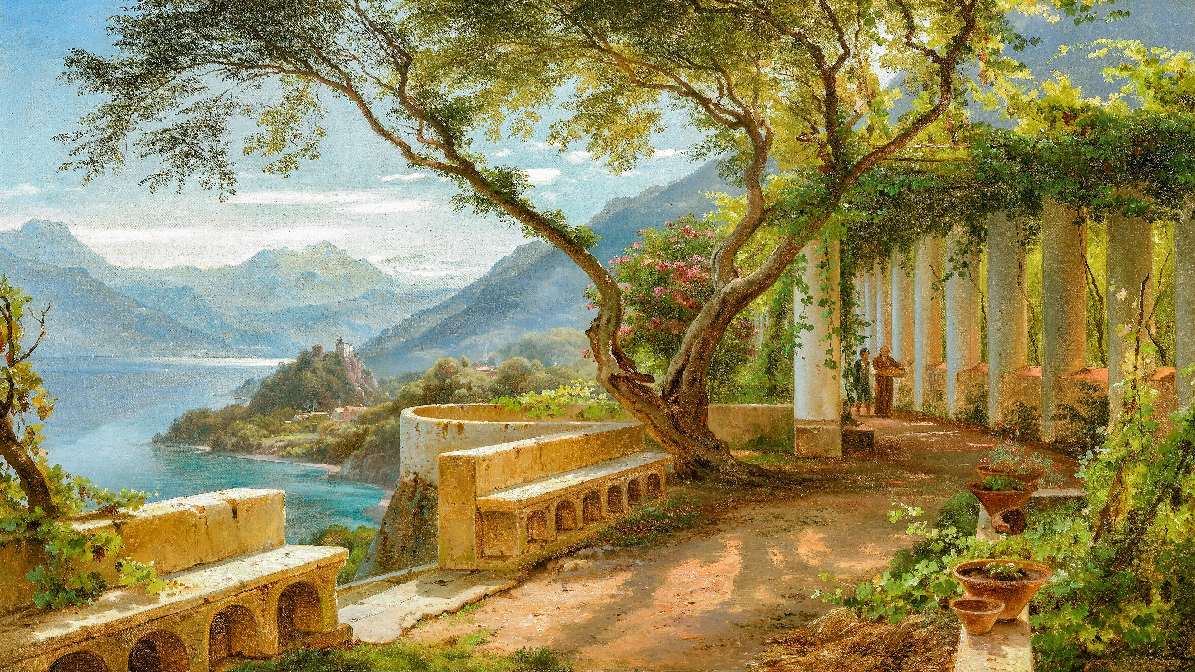 人物 卡尔 山脉 树木 植物 花卉 河流 自然 建筑 花瓶 绘画 4K壁纸 3840×2160
