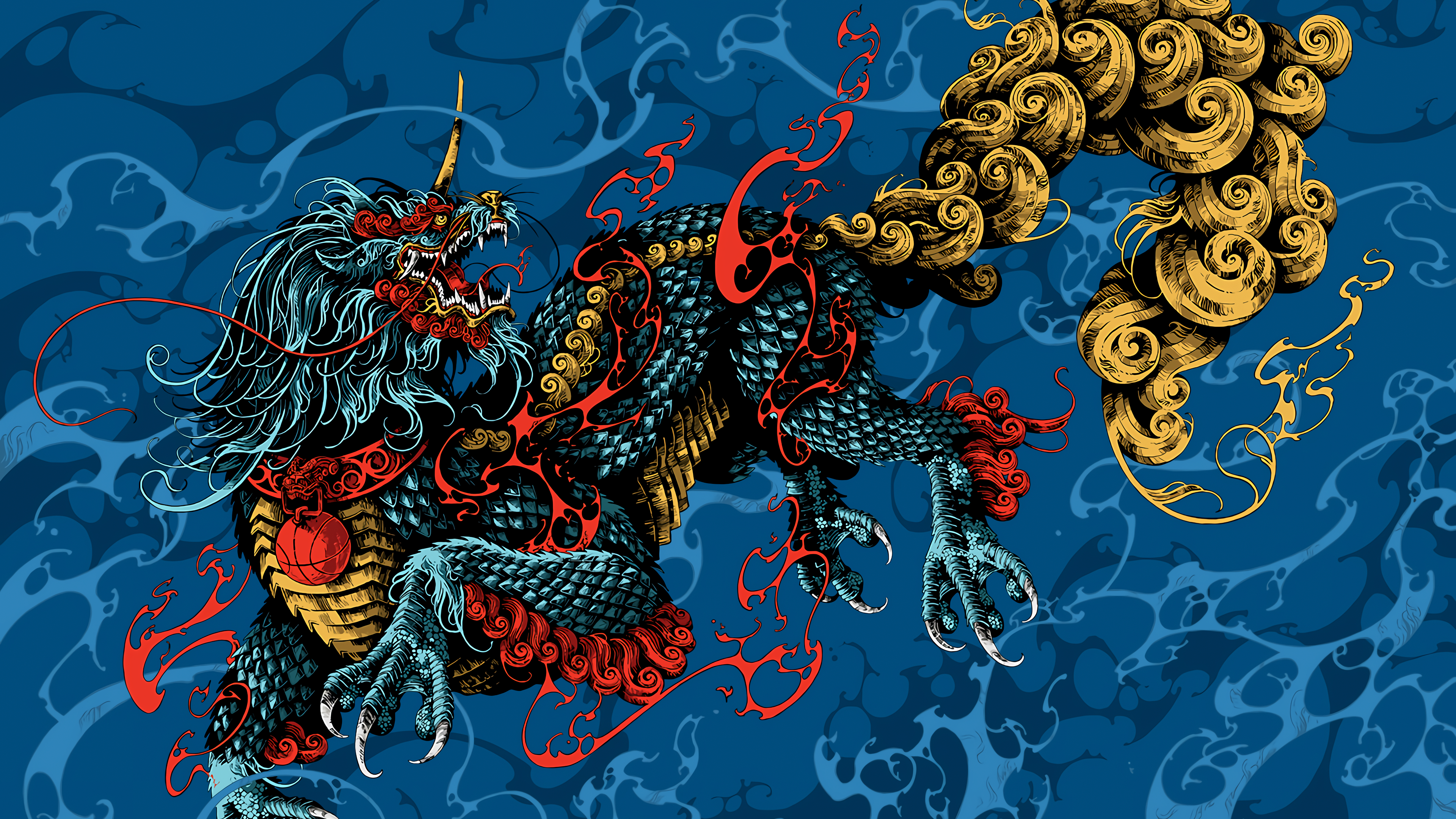 绚丽生物 龙 神话 图案 云 数字艺术 桌面壁纸 3840×2160