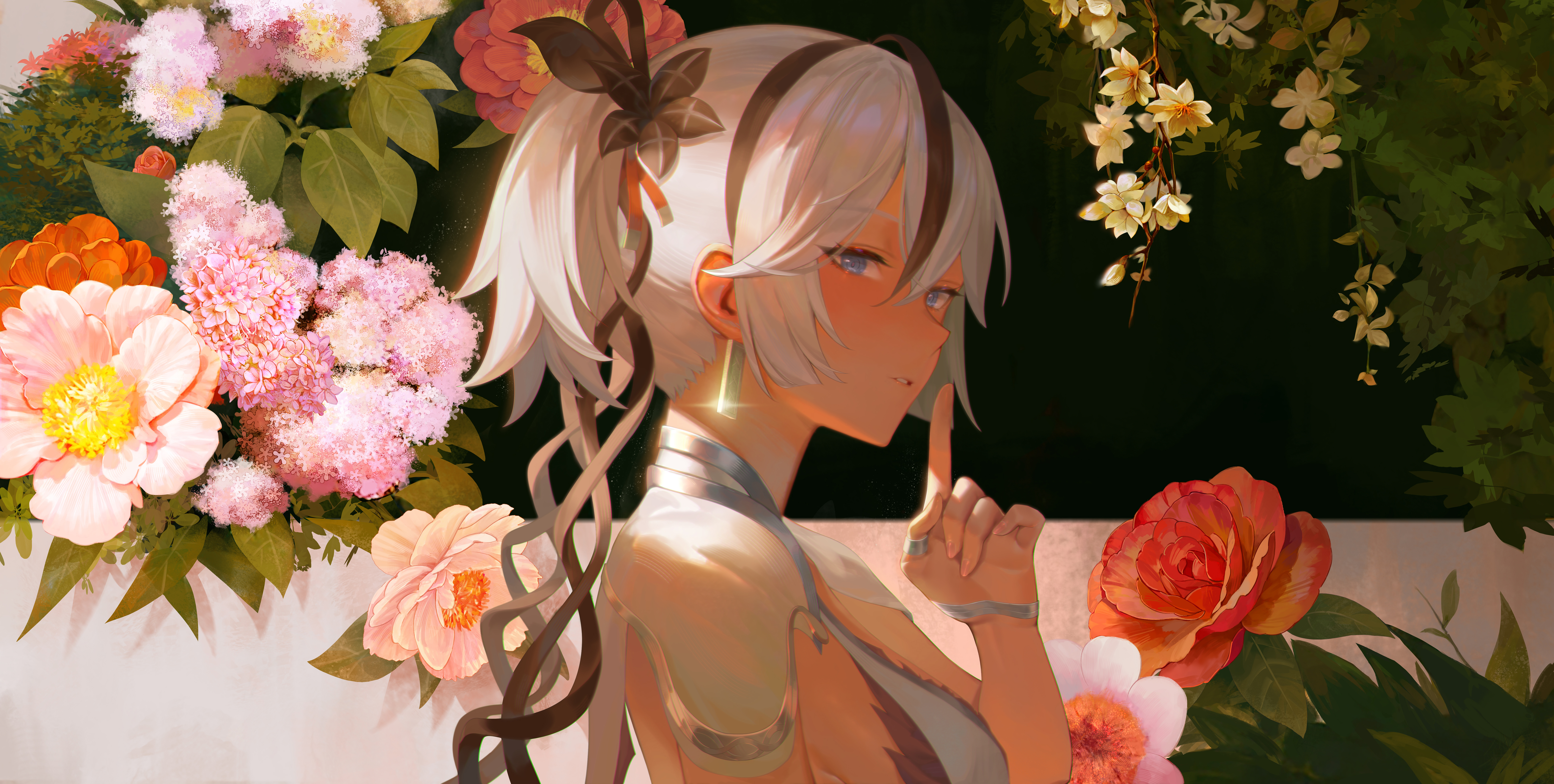 呼啸波 花朵 安静 动漫 女孩 藤蔓 衣领 叶子 壁纸 7522×3800