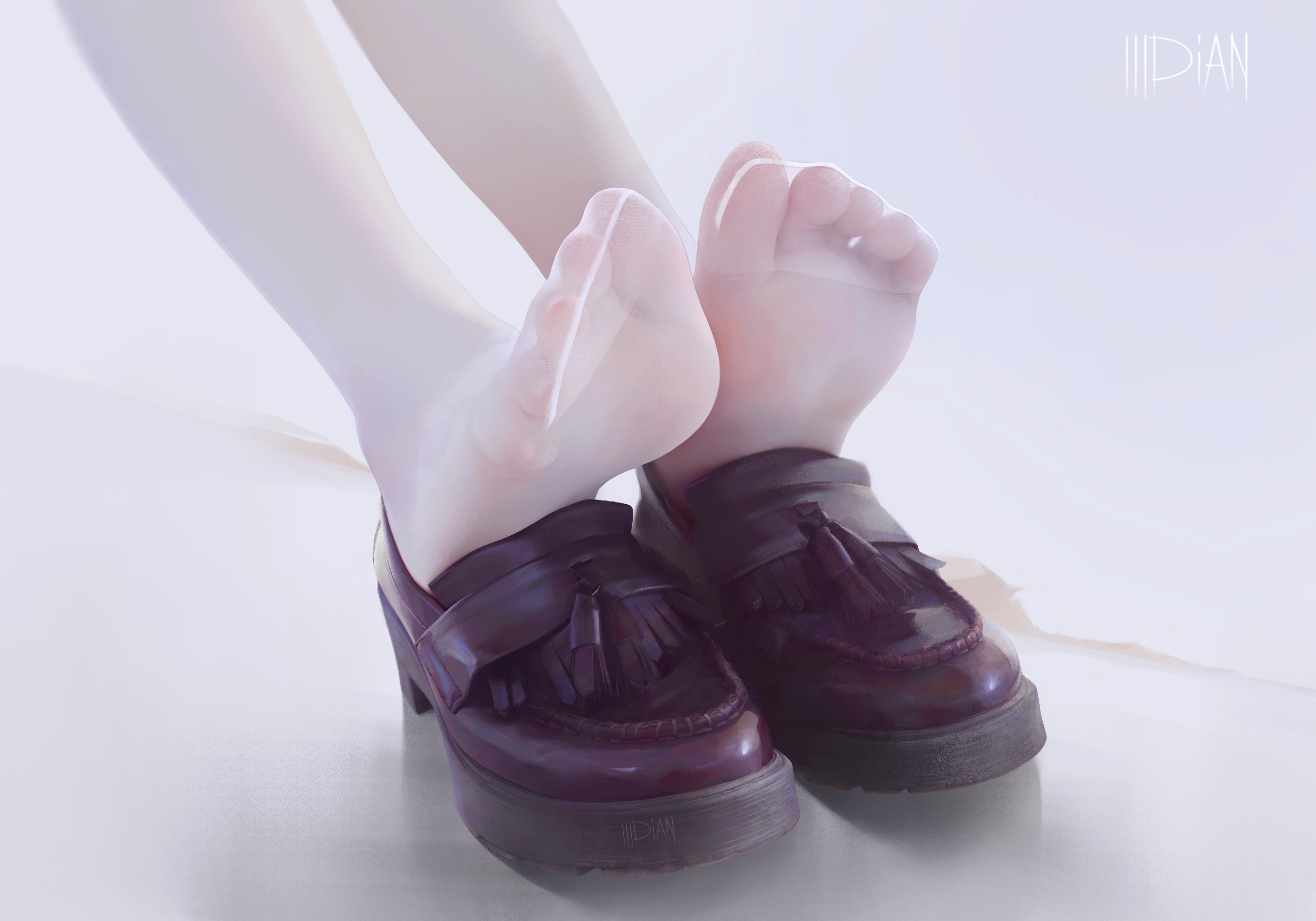 原创 人物 脚 数字艺术 连裤袜 脚趾 皮鞋 手机壁纸 7087×4961