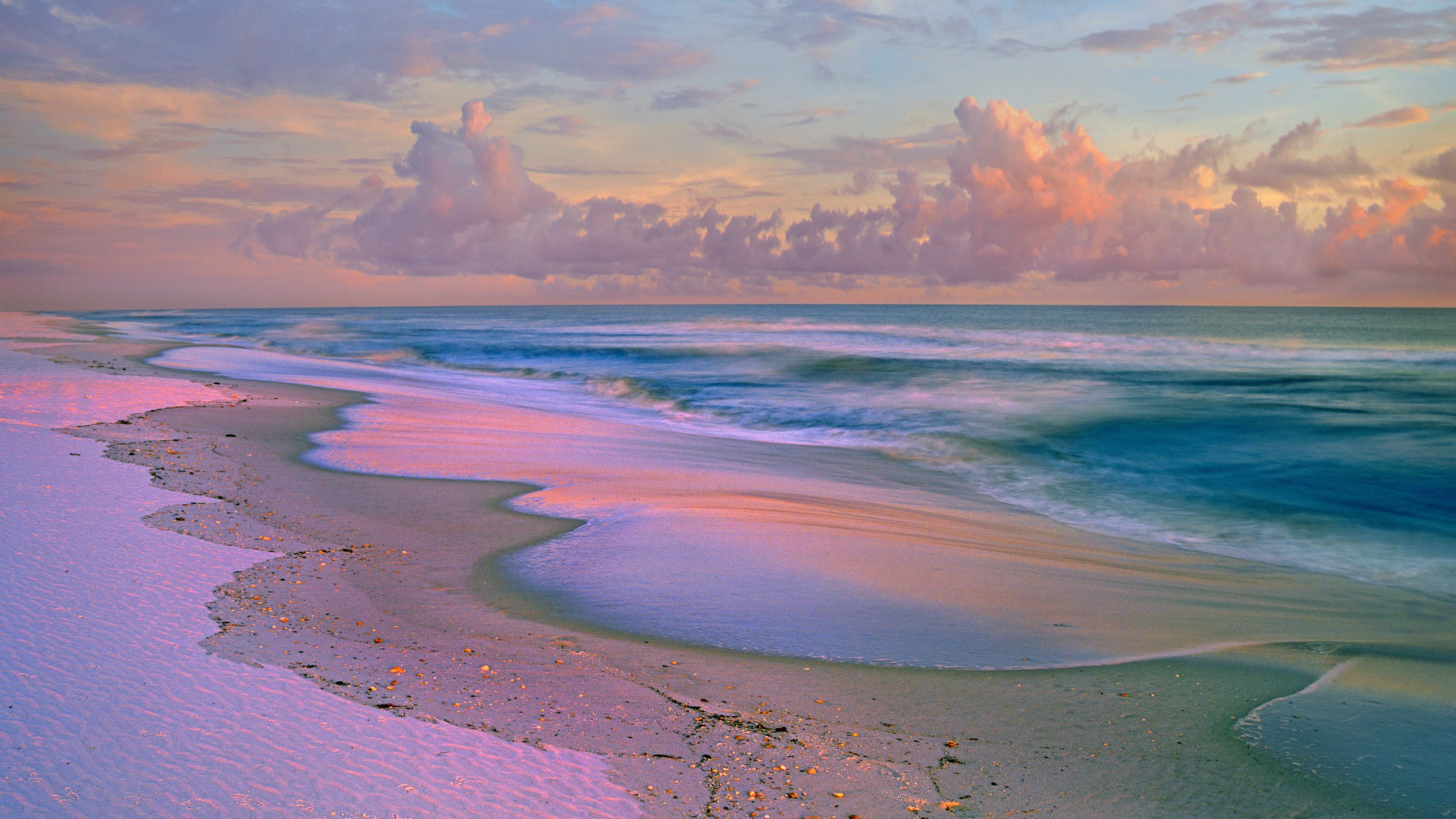 自然 海滩 海洋 日出 风景 户外 沙子 4K高清壁纸 3840×2160