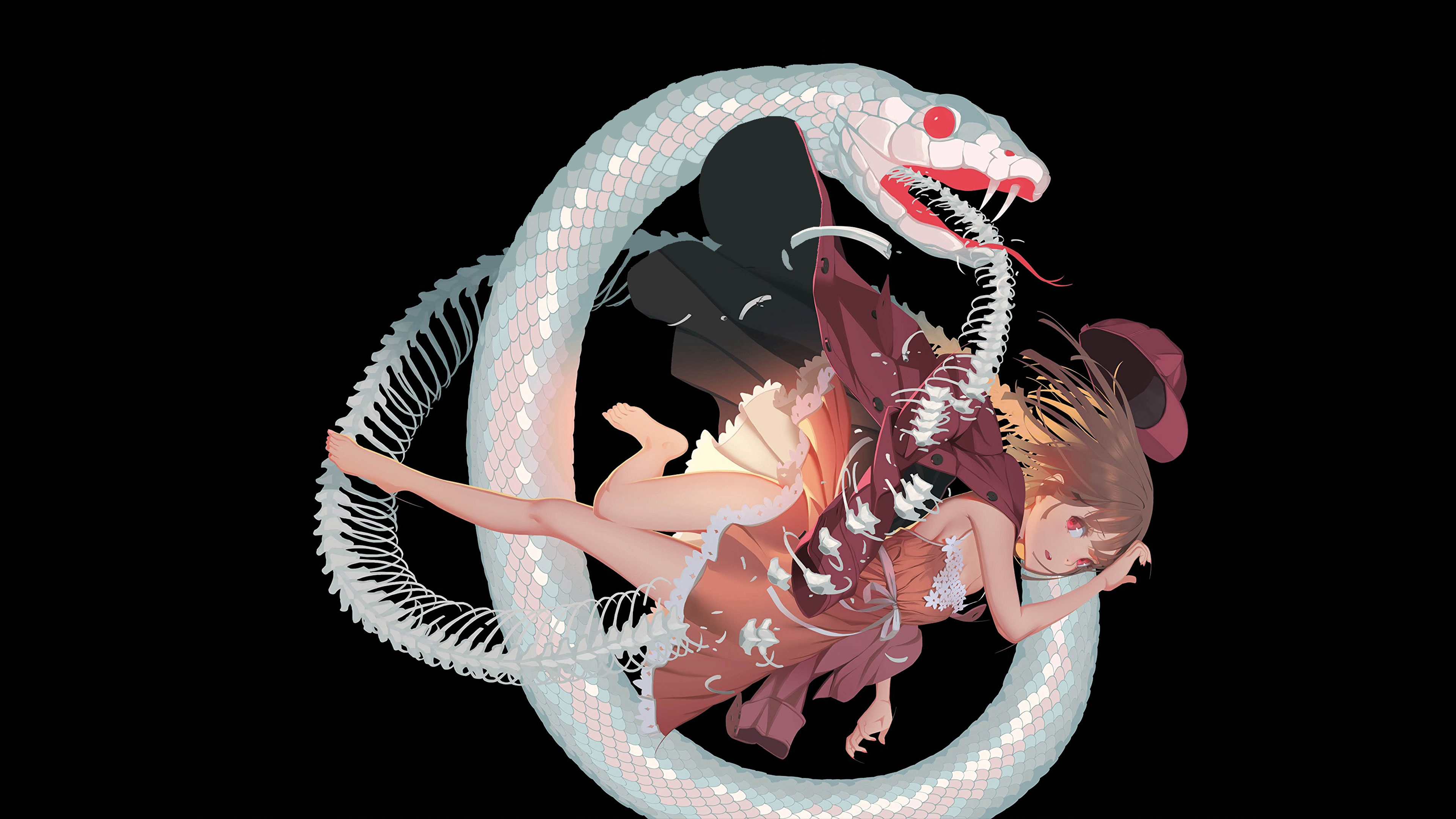 热门深色 皮肤 红眼睛 赤脚 系列 动漫 女孩 高清壁纸 3840×2160