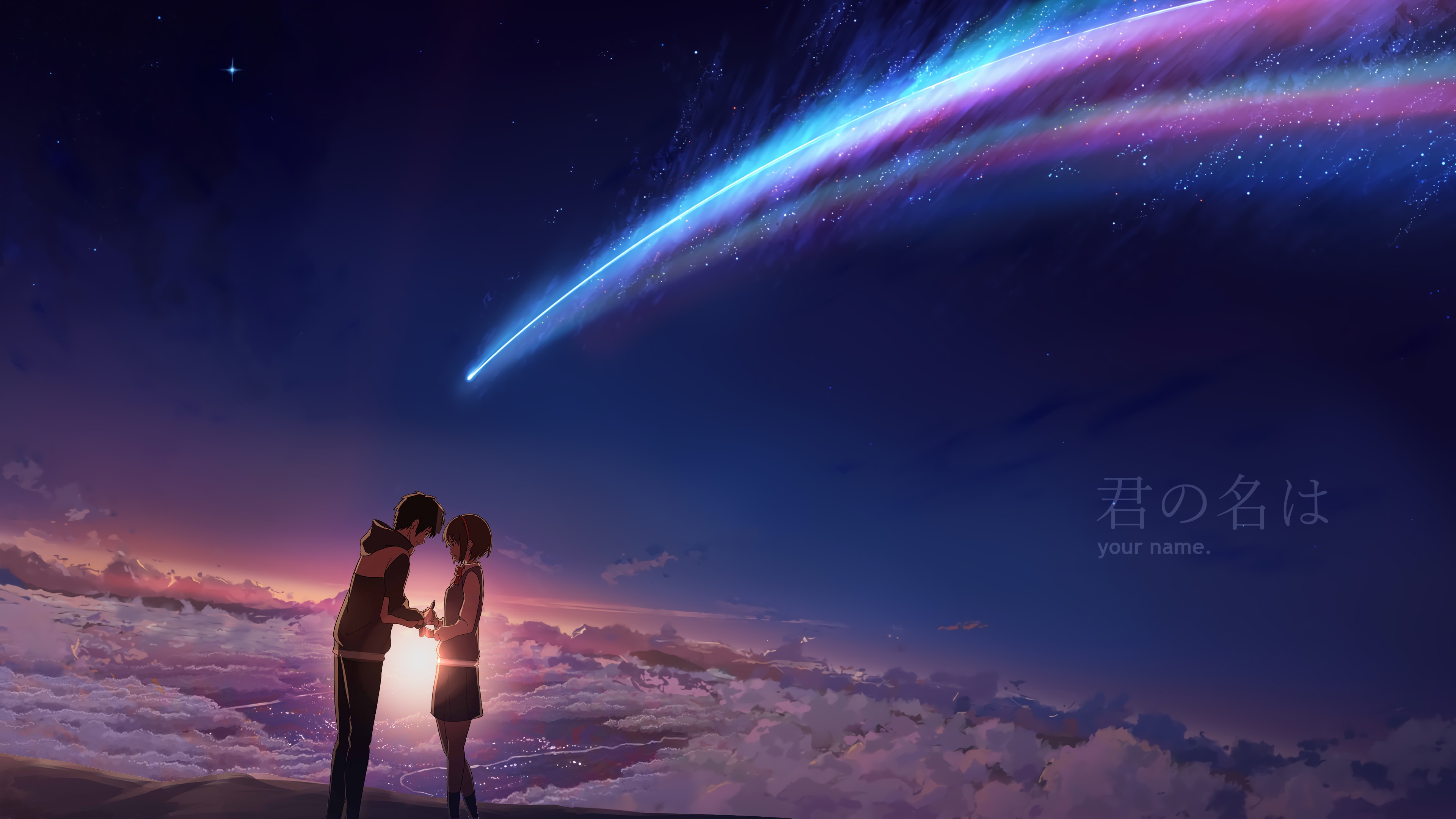 超清动漫 天空 女孩 男孩 你的名字 流星 彗星 壁纸 3840×2160